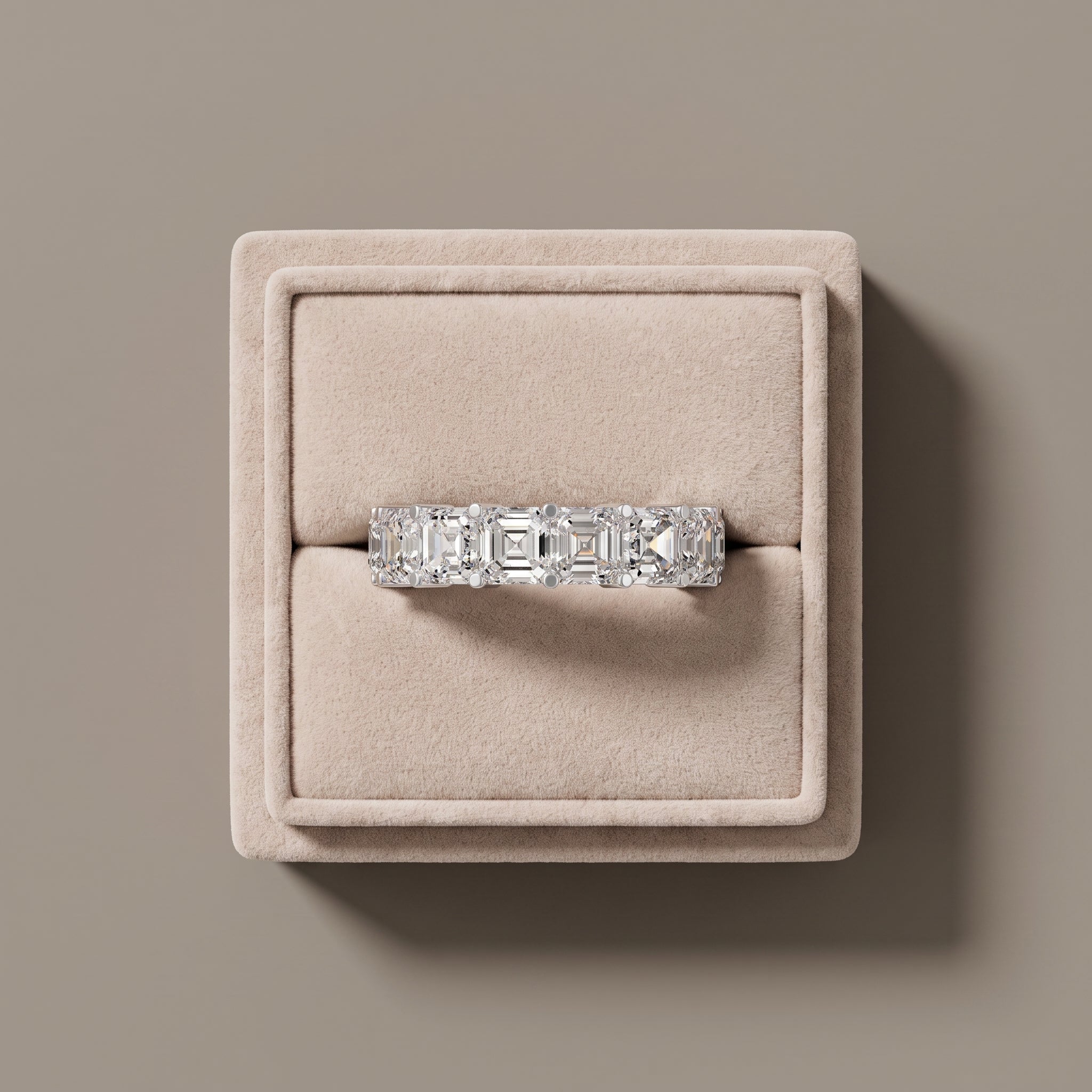 White Metal Asscher Cut Moissanite Eternity Band Ring