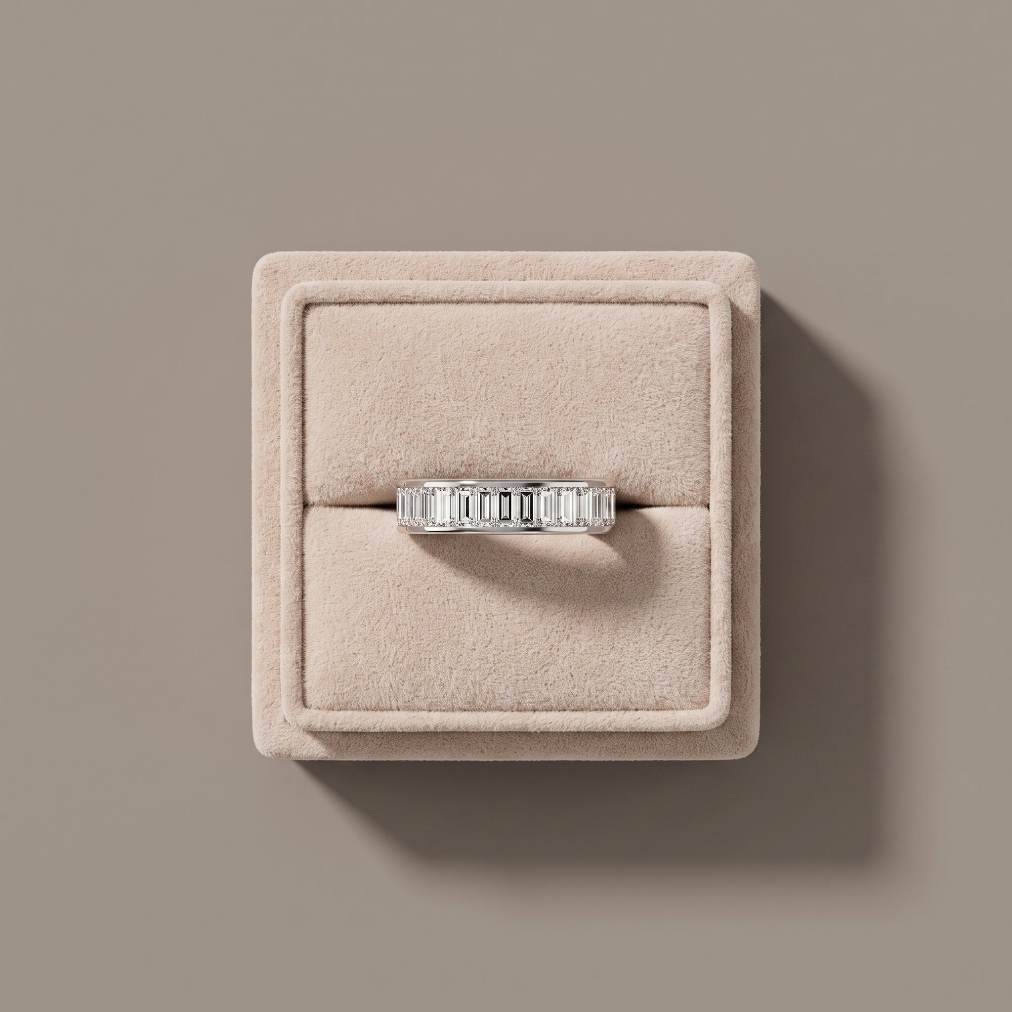 White Metal Baguette Cut Moissanite Eternity Band Ring