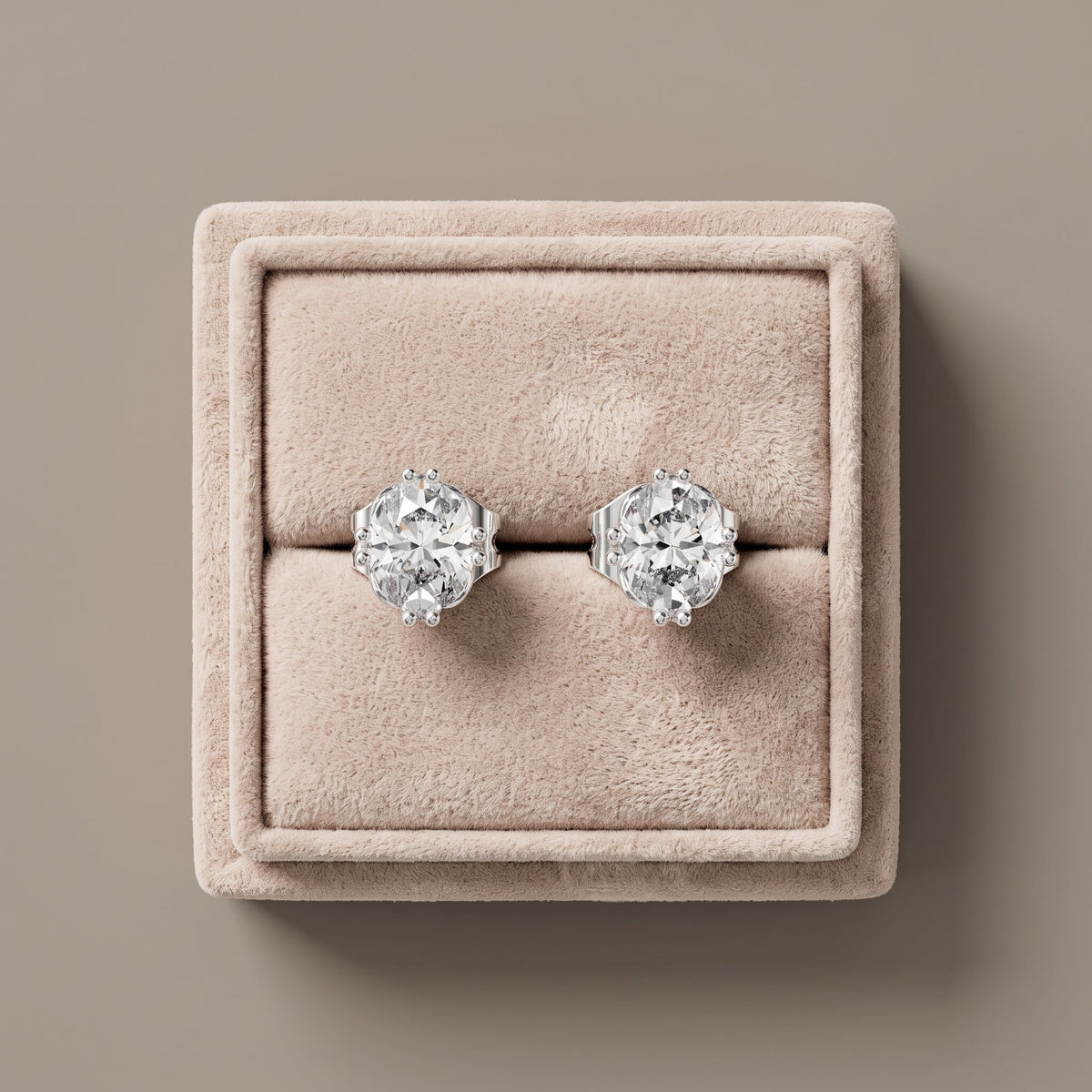 White Metal Oval Cut Moissanite Stud Earrings