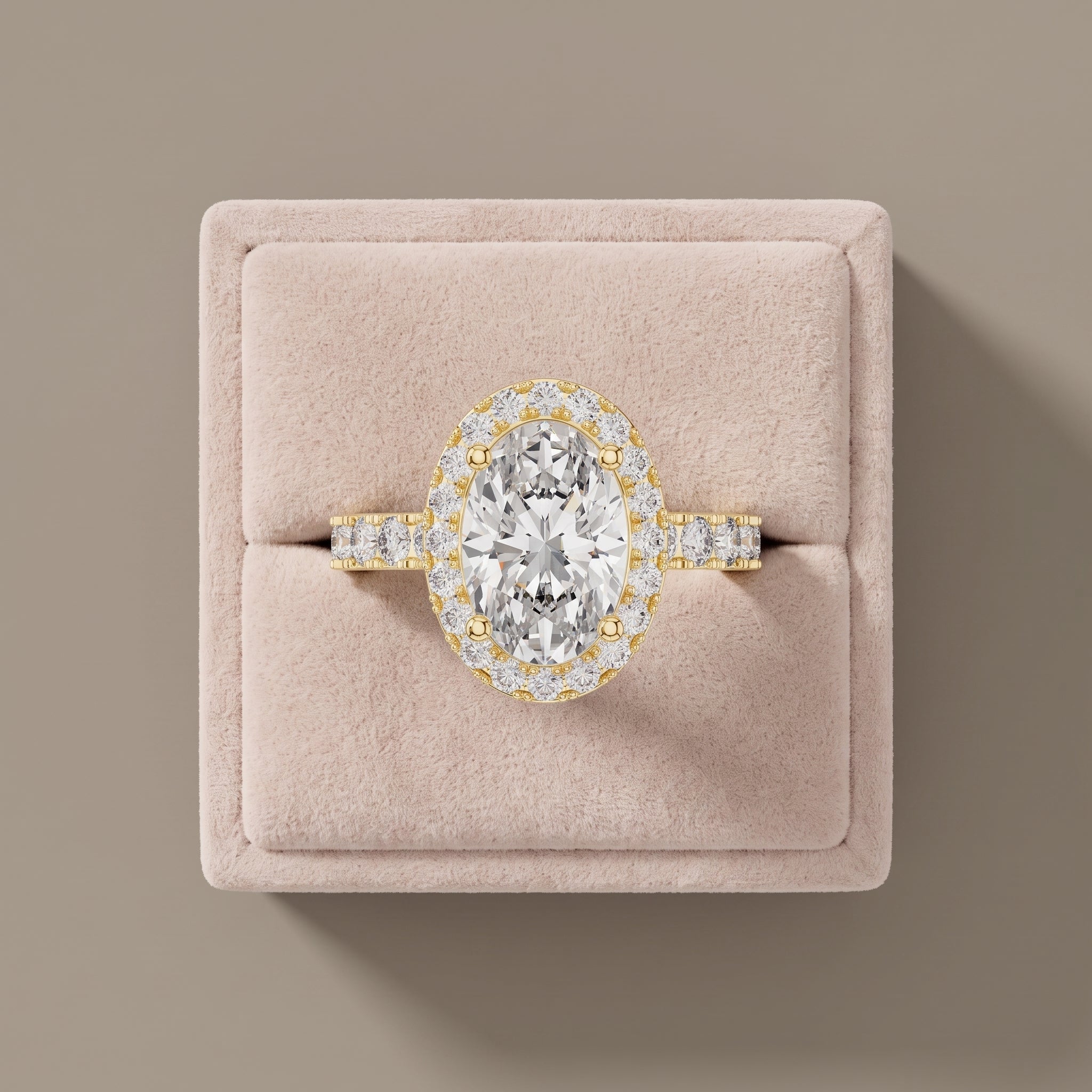 Yellow Gold Oval Moissanite Halo Engagement Ring