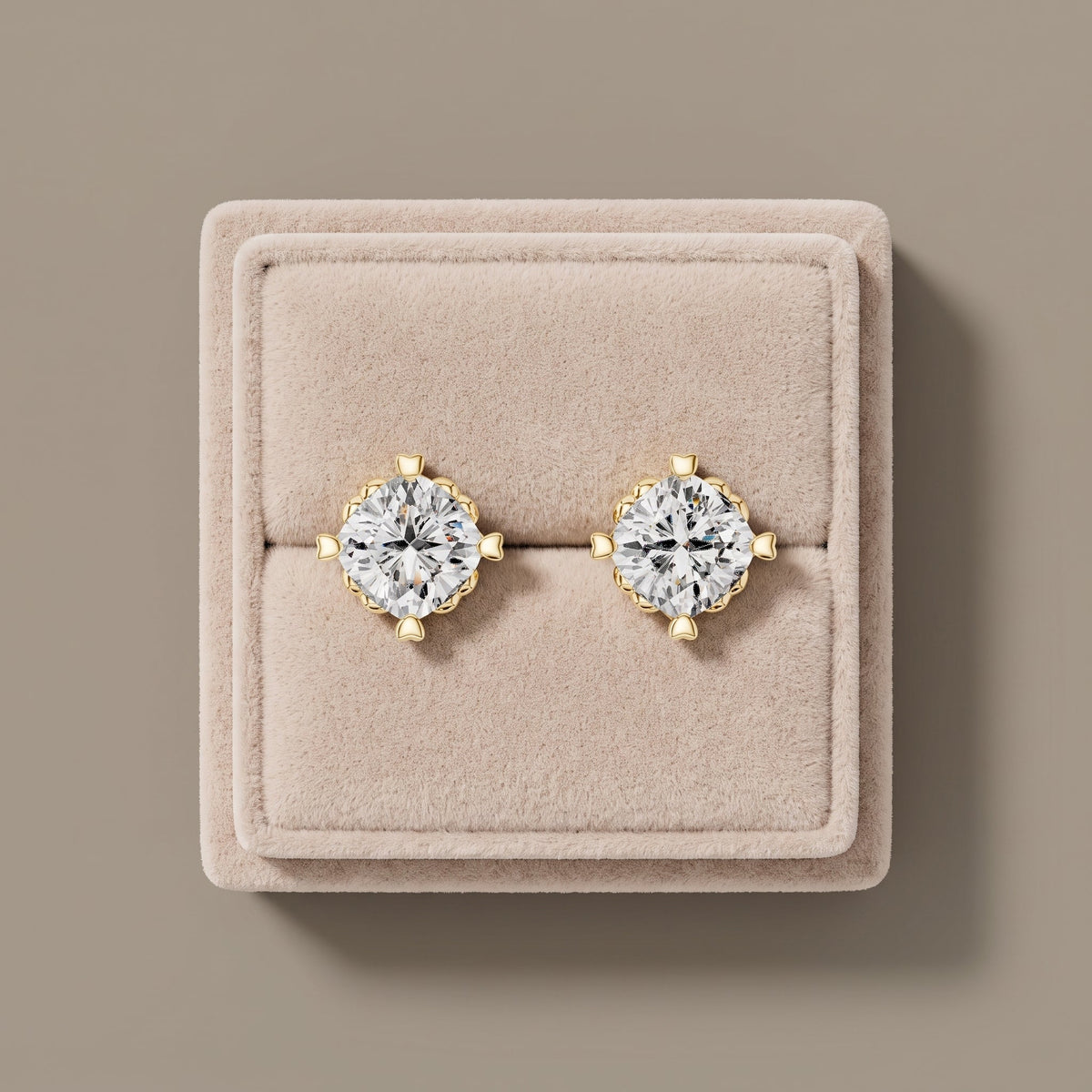 Yellow Gold Cushion Moissanite Stud Earrings