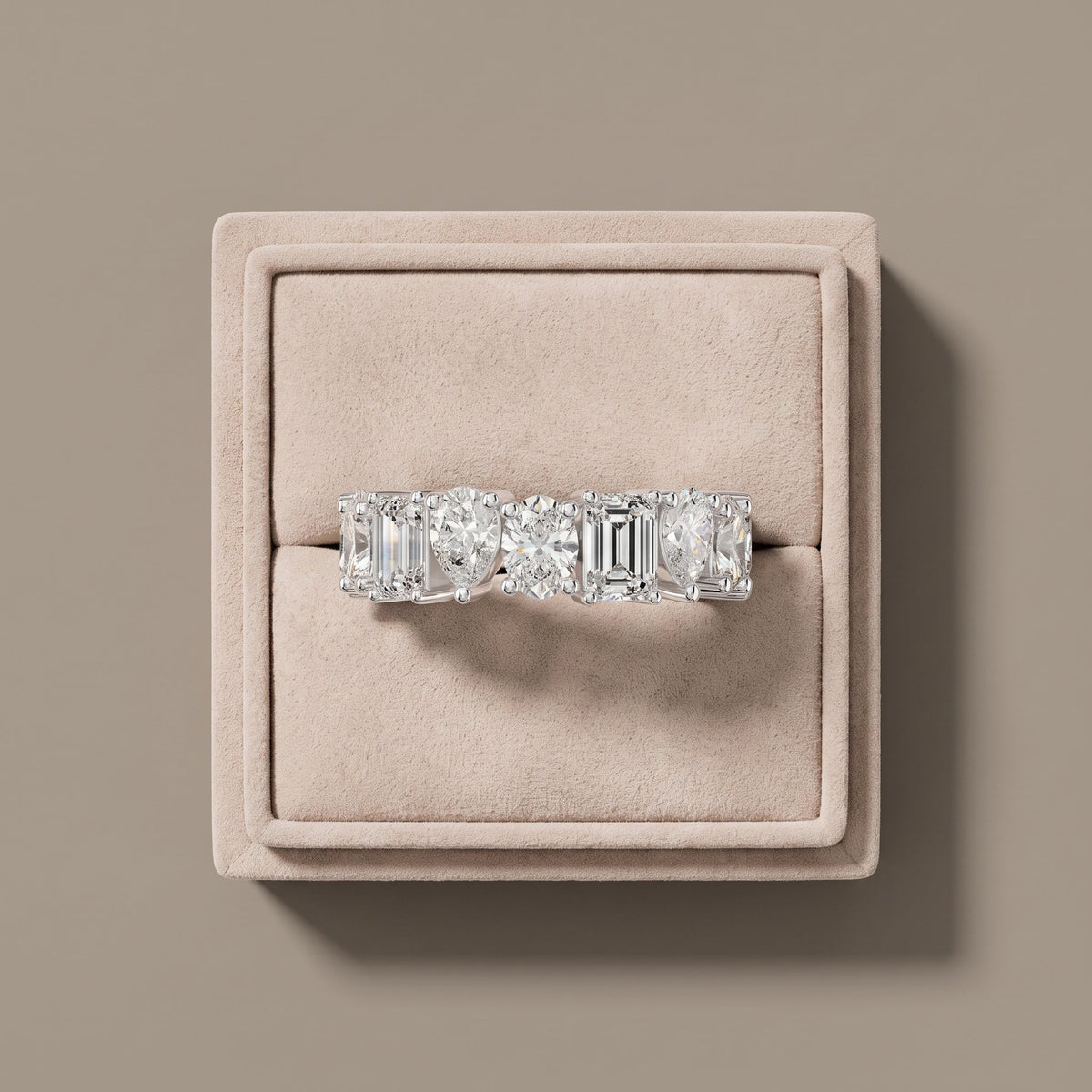 White Metal Emerald, Pear & Oval Cut Moissanite Eternity Band Ring