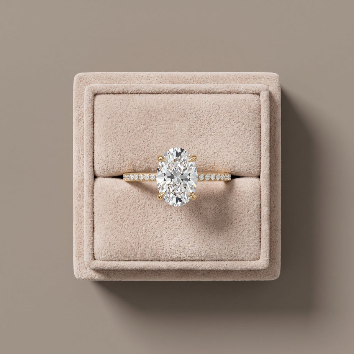 Yellow Gold Oval Moissanite Engagement Ring with Pavé Band