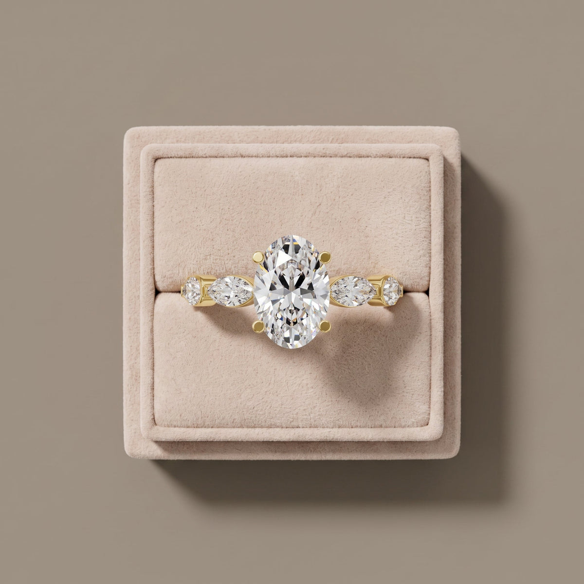 Yellow Gold Oval Moissanite Engagement Ring with Marquise Accents