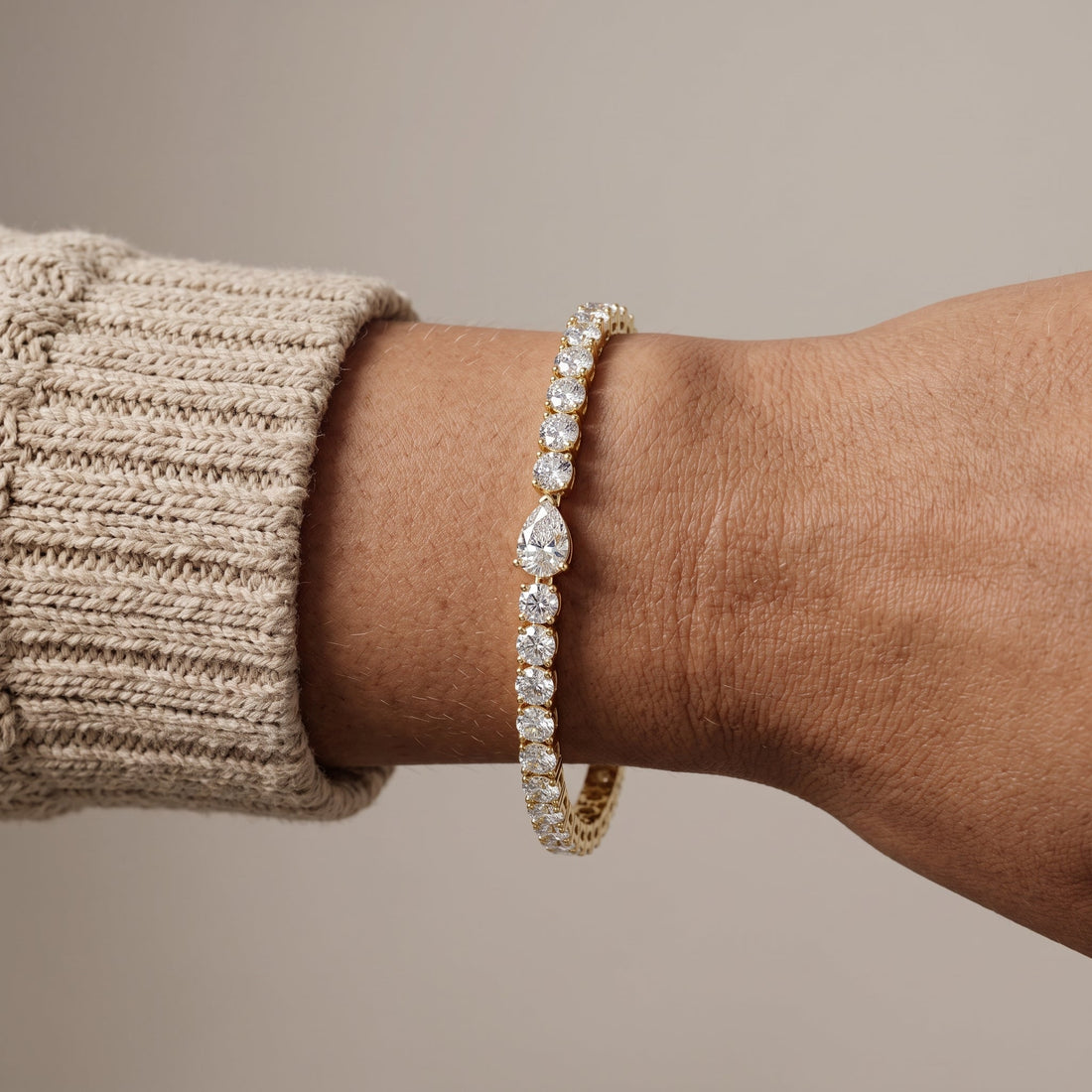 Yellow Gold Pear & Round Tennis Bracelet