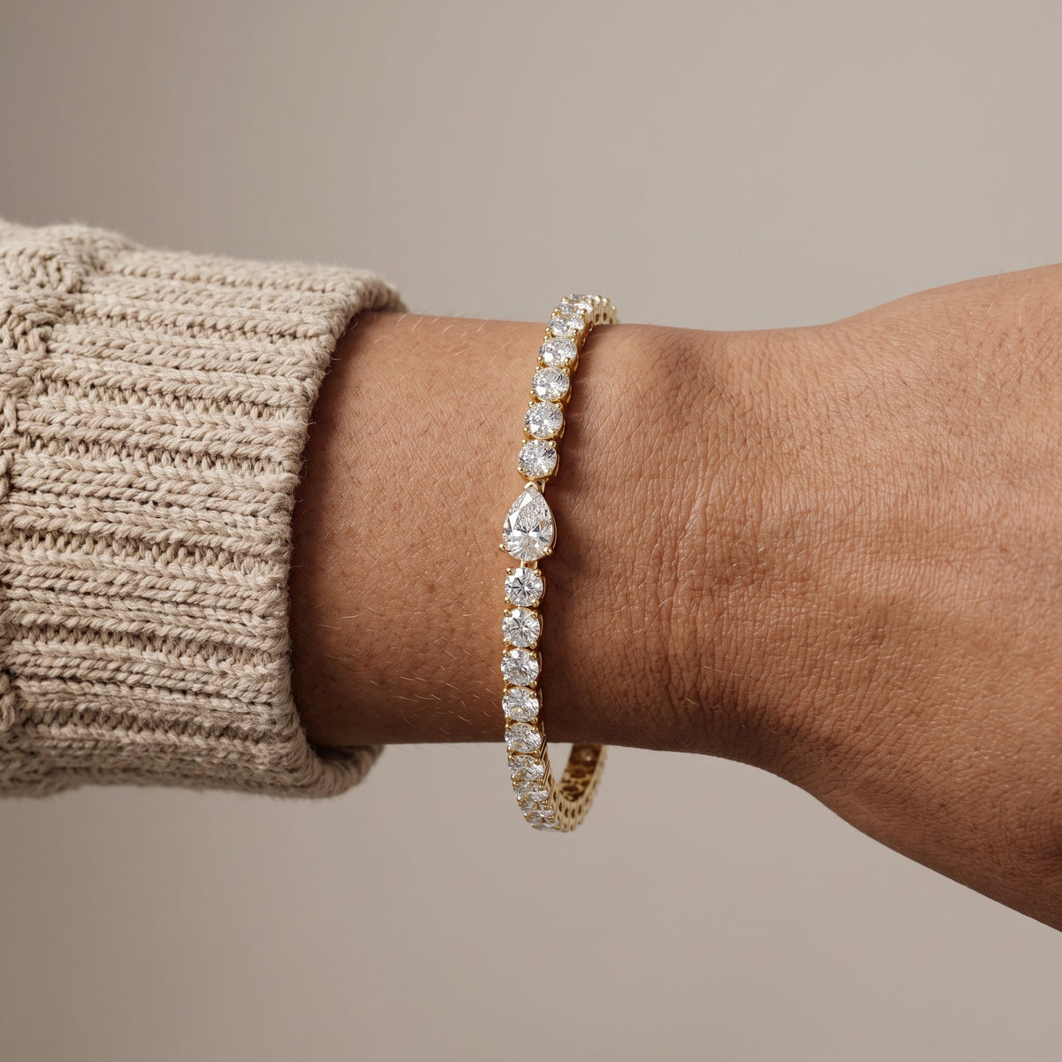Yellow Gold Pear & Round Moissanite Tennis Bracelet