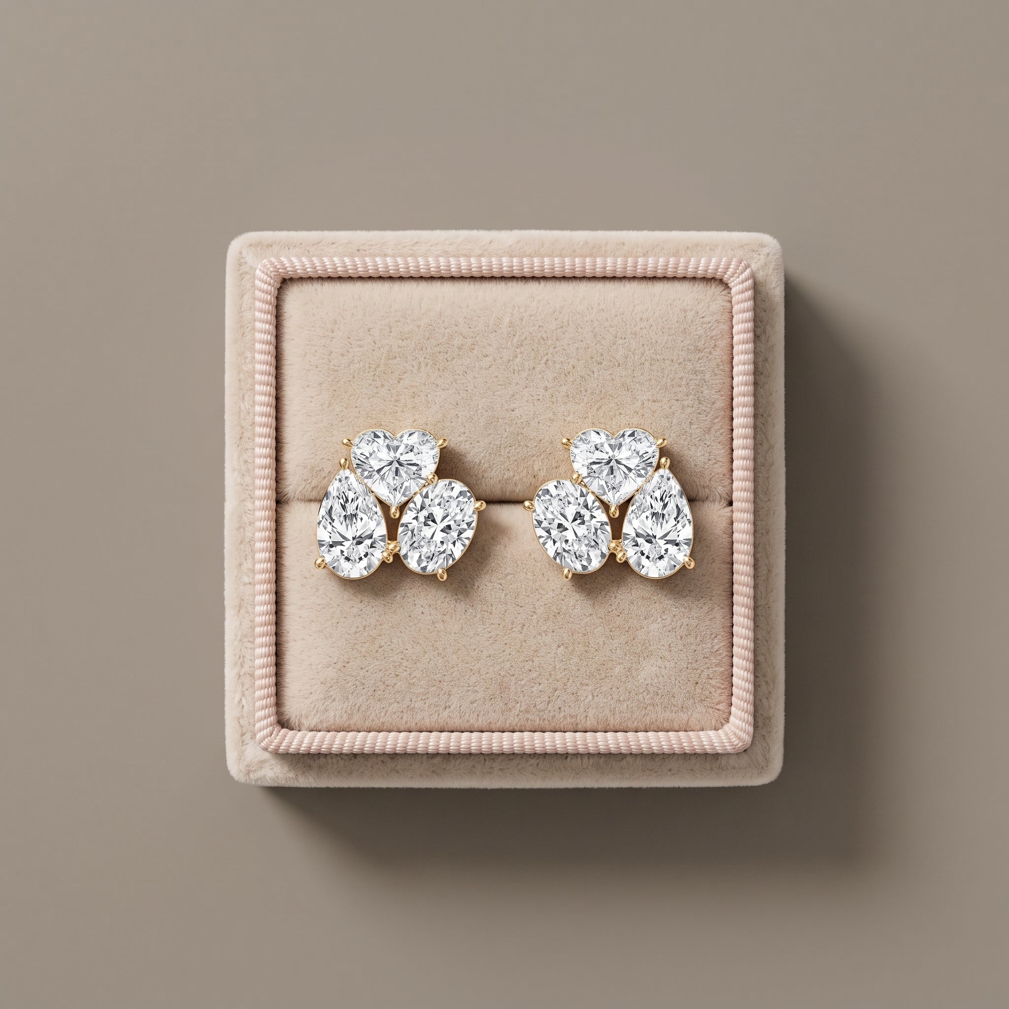 Yellow Gold Heart, Pear & Oval Moissanite Stud Earrings