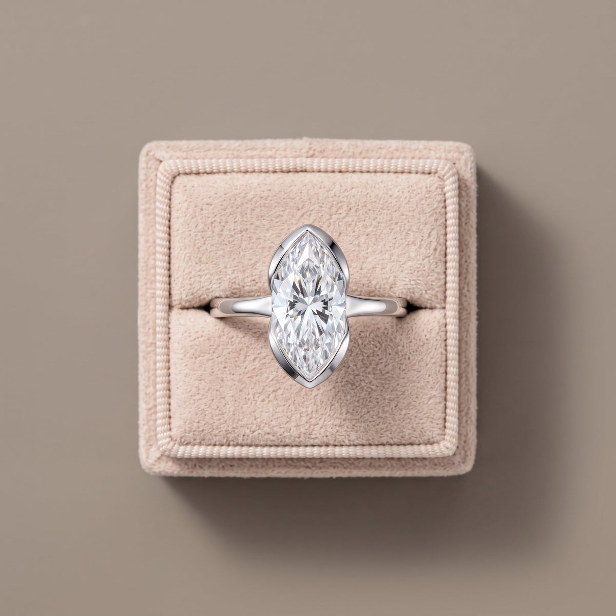 White Metal Marquise Cut Moissanite Solitaire Engagement Ring