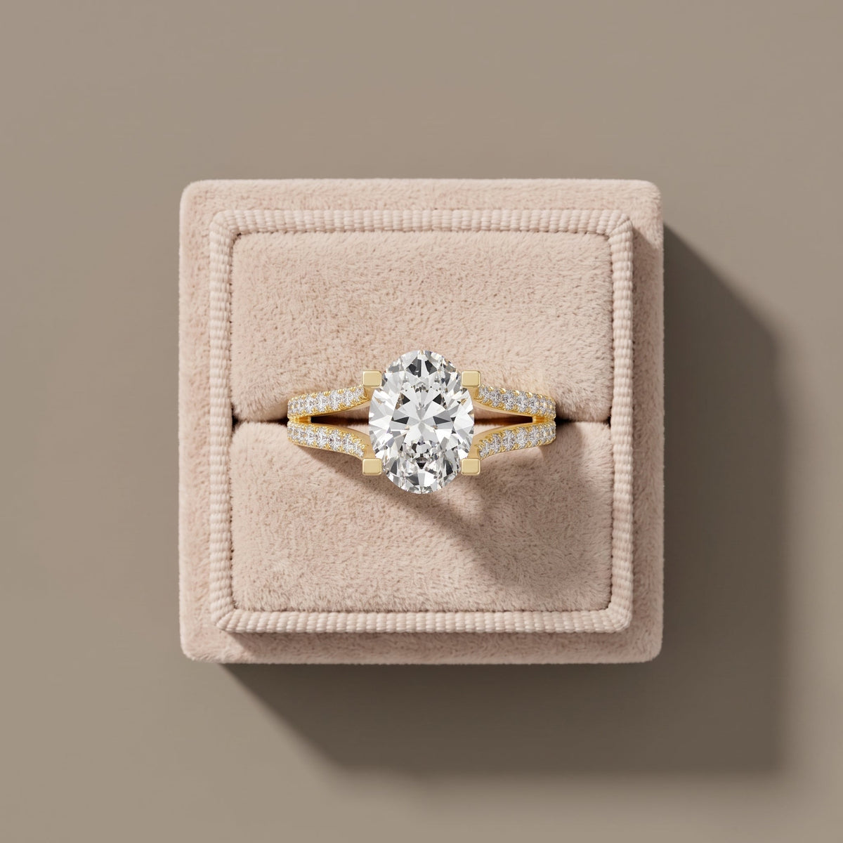 Yellow Gold Oval Cut Moissanite Split Shank Engagement Ring