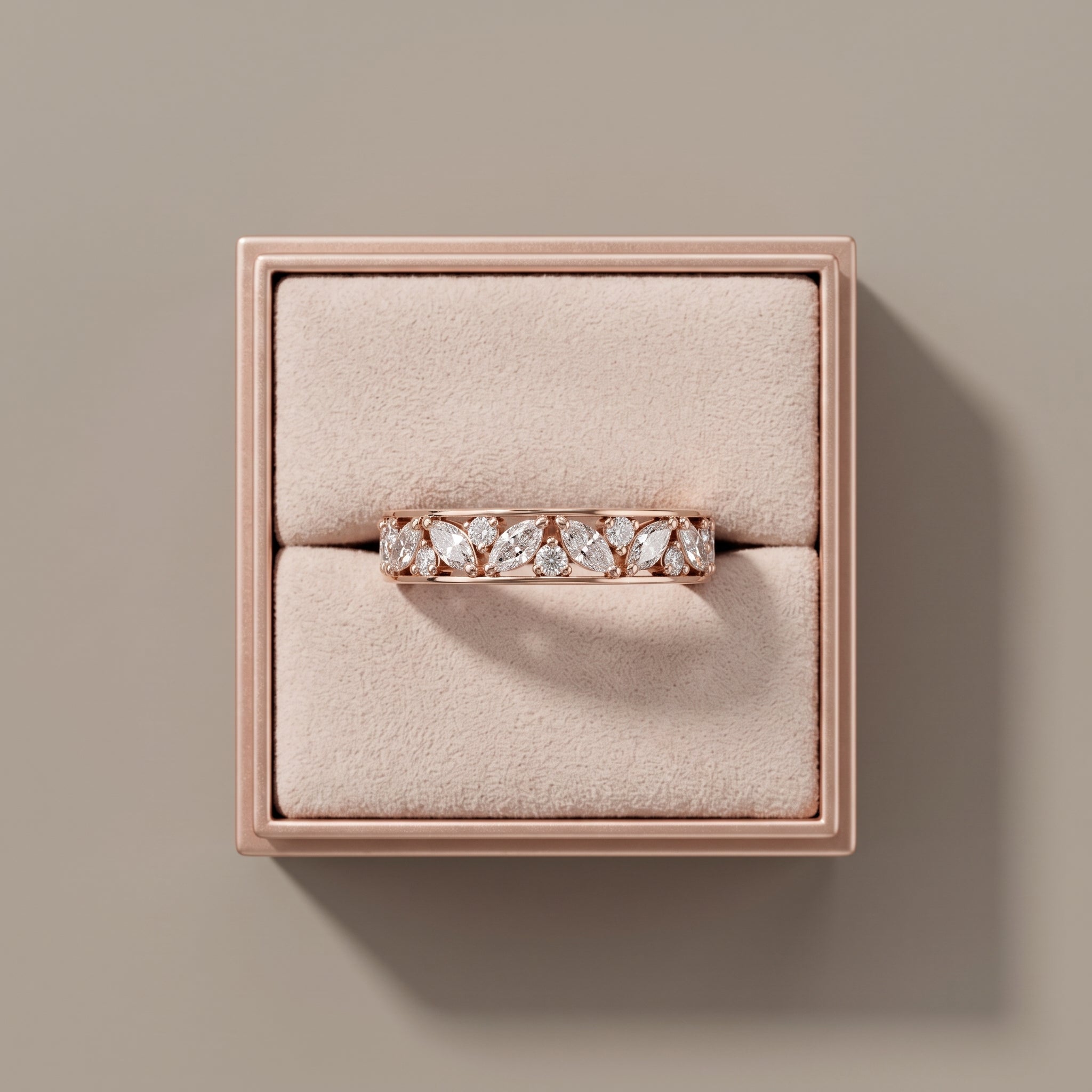 Rose Gold Marquise & Round Moissanite Band Ring