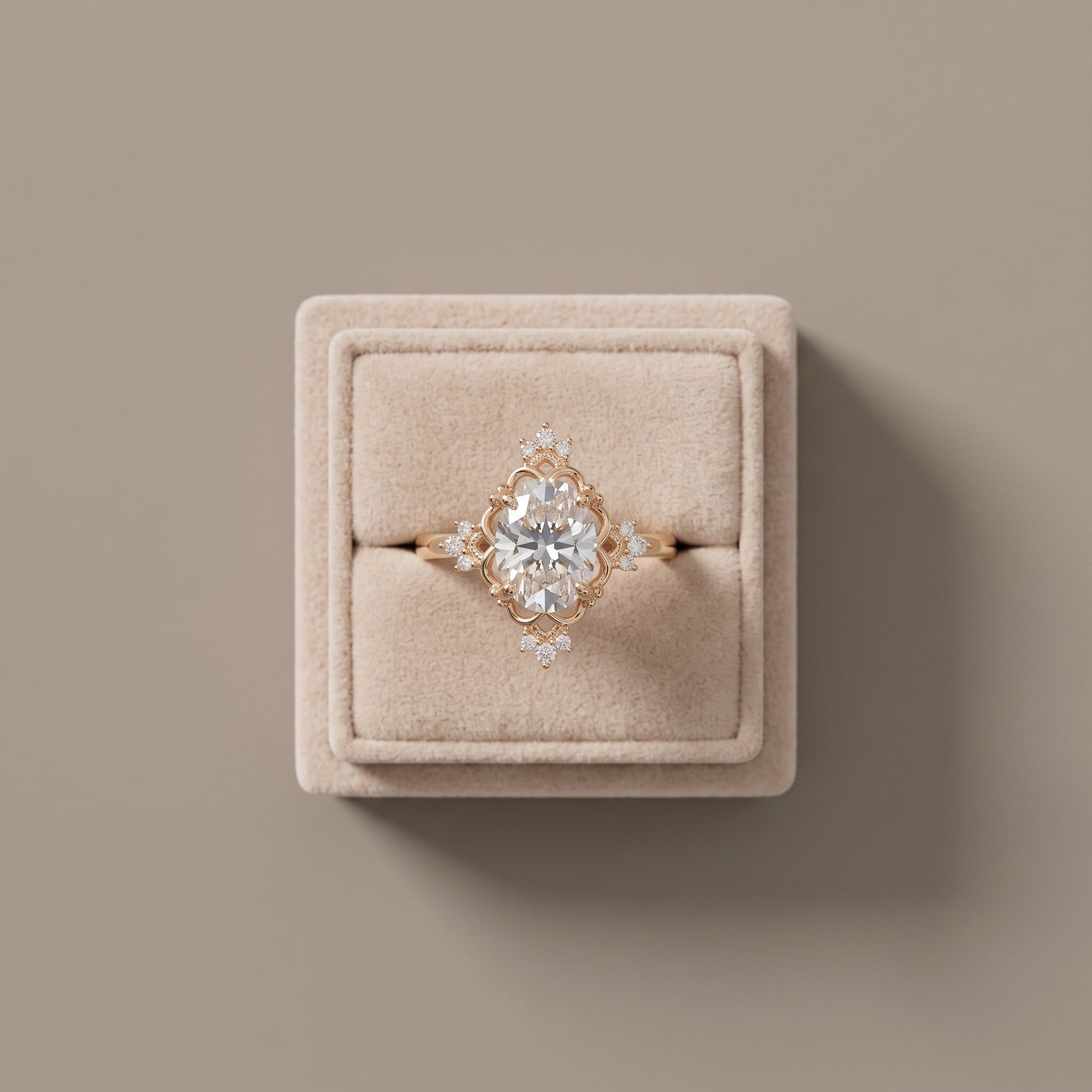 Yellow Gold Oval Cut Moissanite Engagement Ring