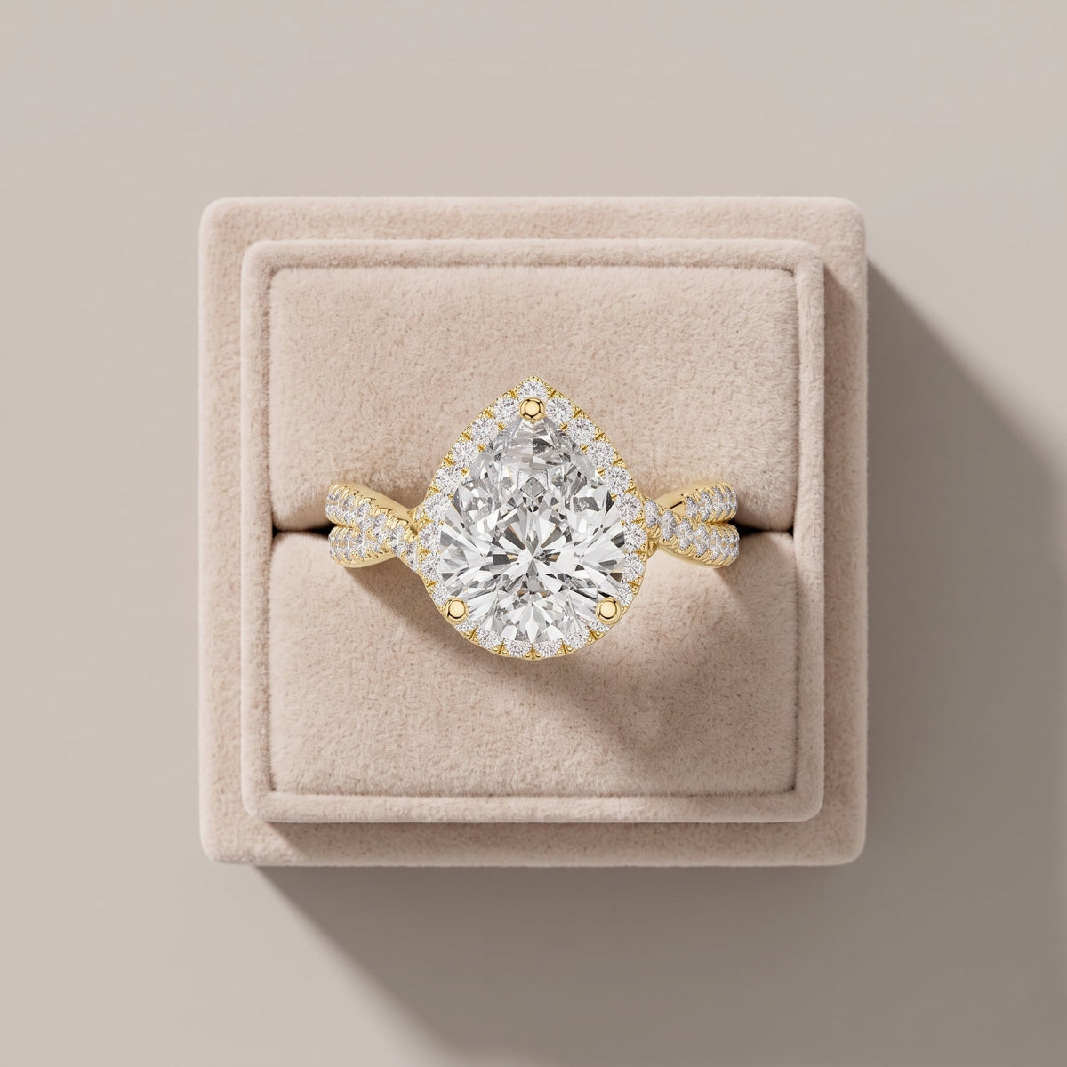 Yellow Gold Pear Cut Moissanite Halo Engagement Ring