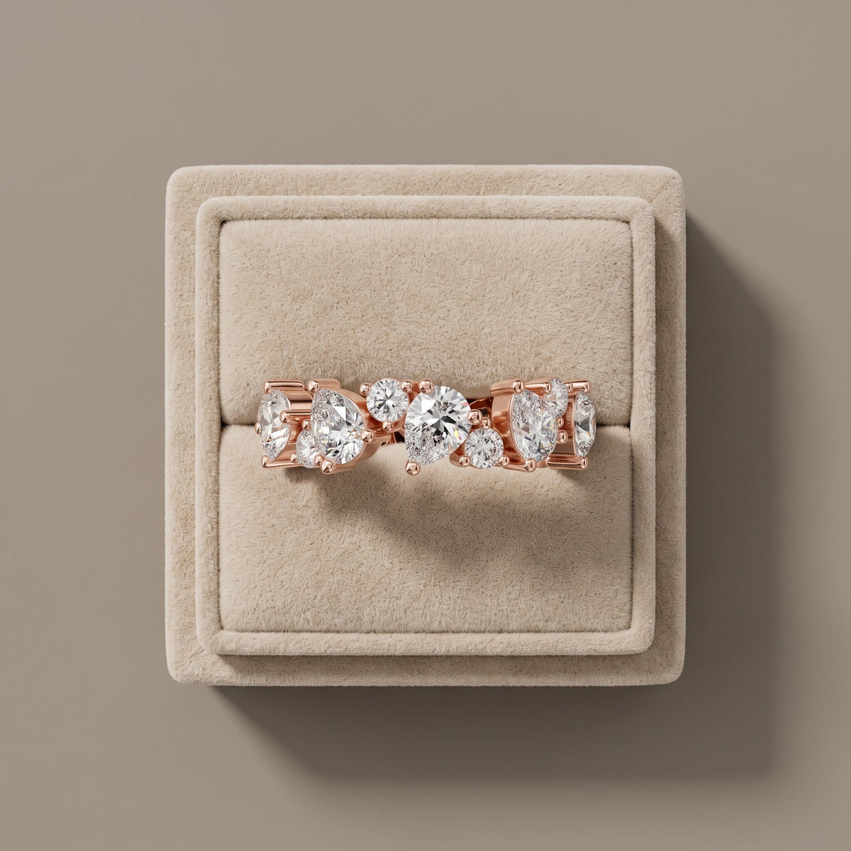 Rose Gold Pear & Round Moissanite Eternity Band Ring