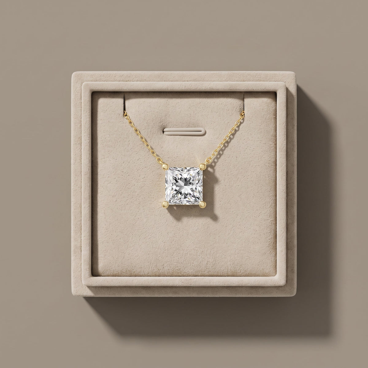 Yellow Gold Princess Cut Moissanite Pendant Necklace