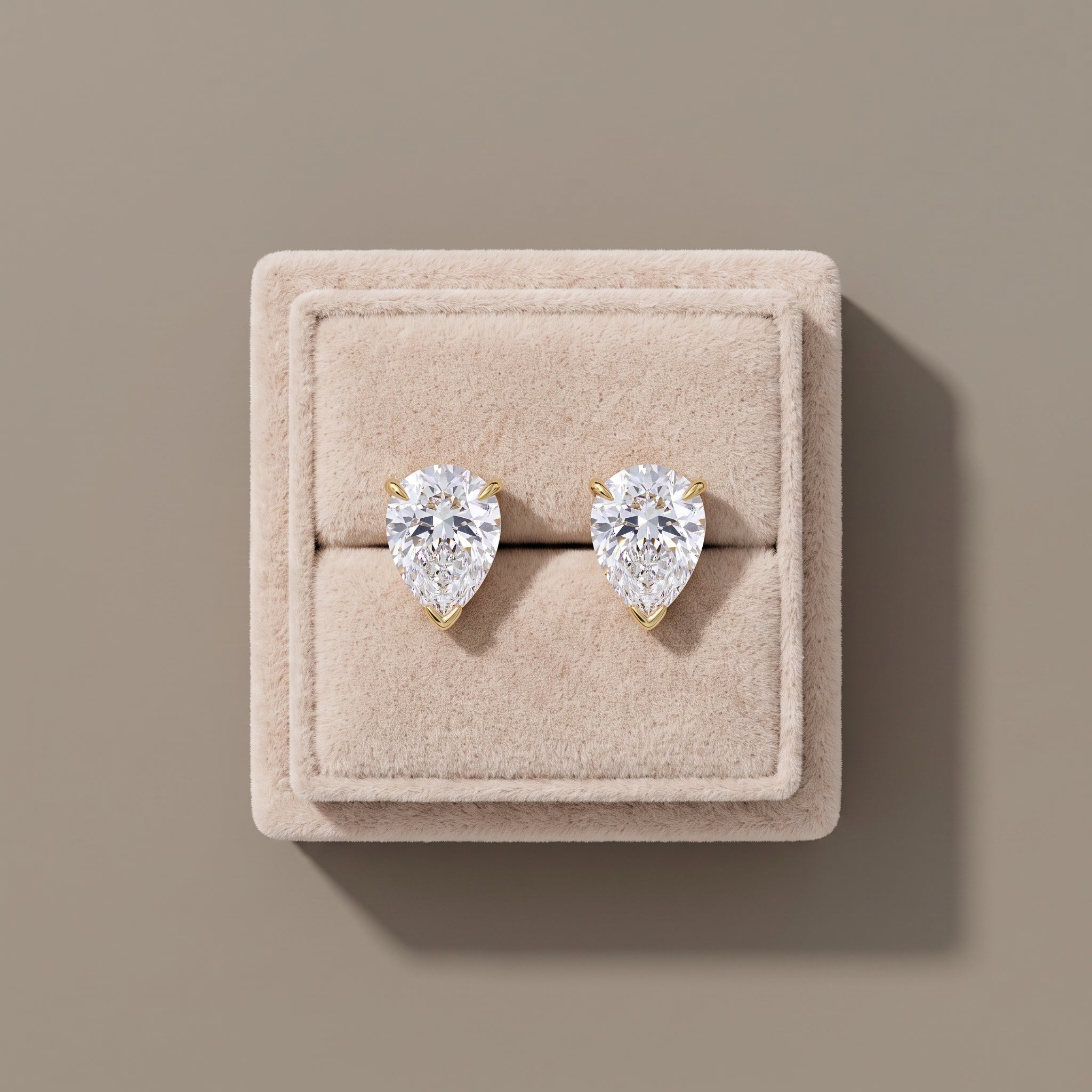 Yellow Gold Pear Cut Moissanite Stud Earrings with Screw Back