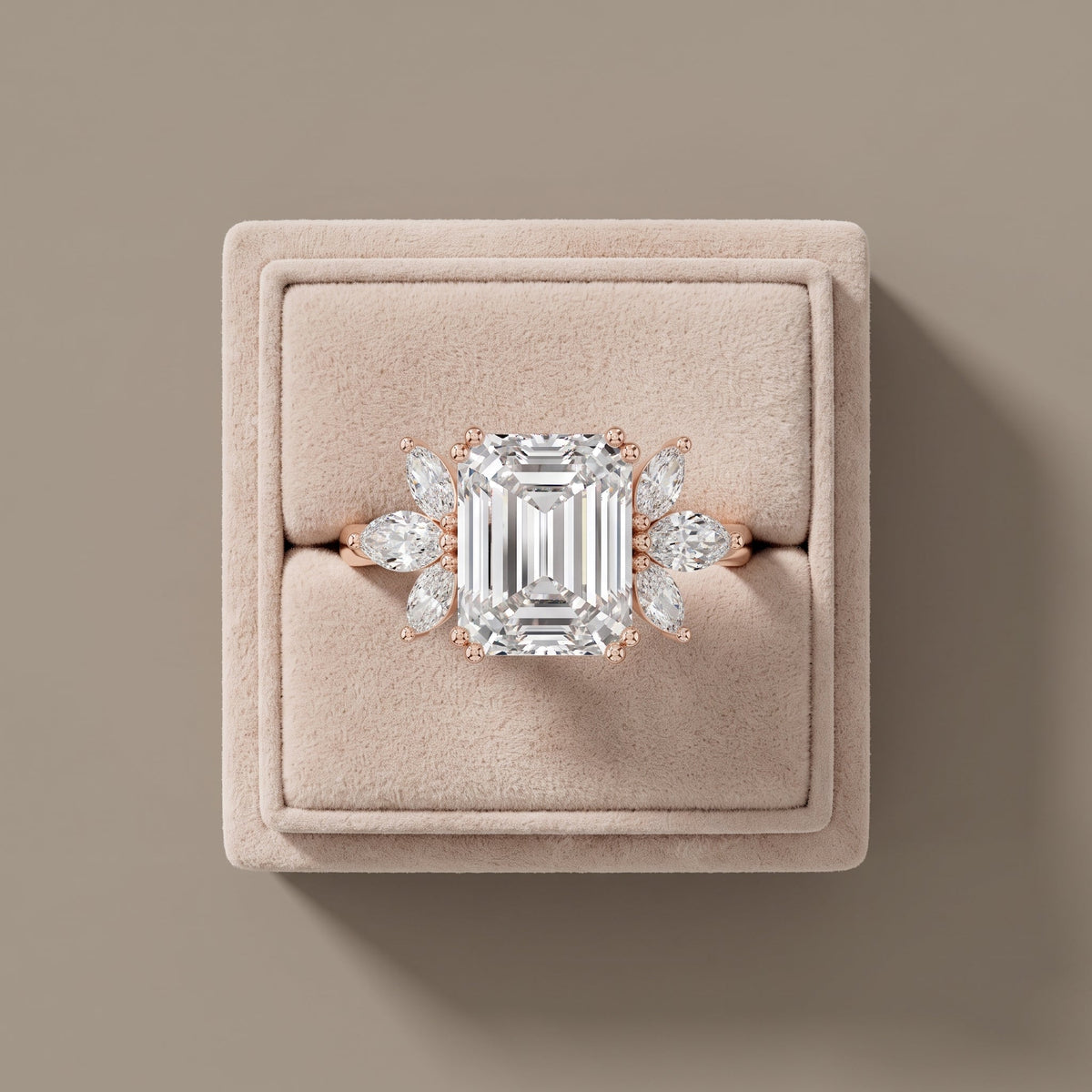 Rose Gold Emerald Cut Moissanite Engagement Ring