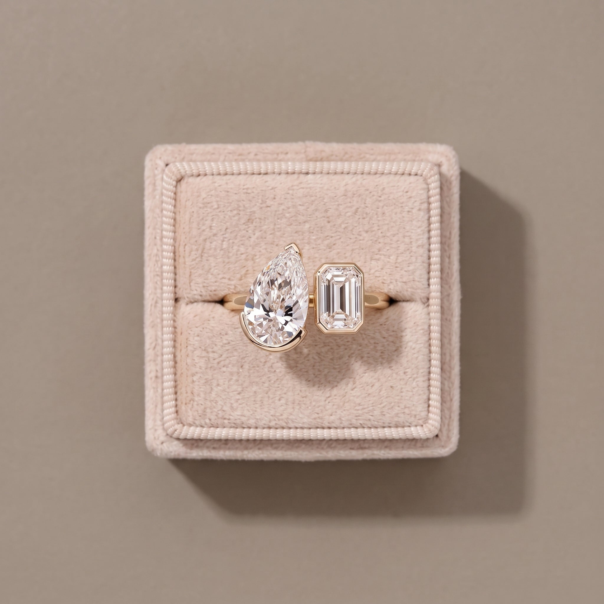 Yellow Gold Pear & Emerald Cut Moissanite Open Ring