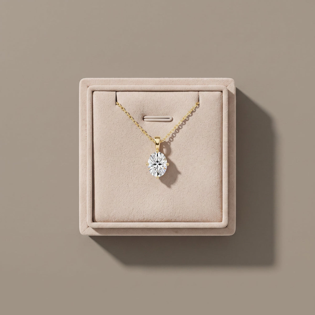Yellow Gold Oval Moissanite Solitaire Pendant Necklace