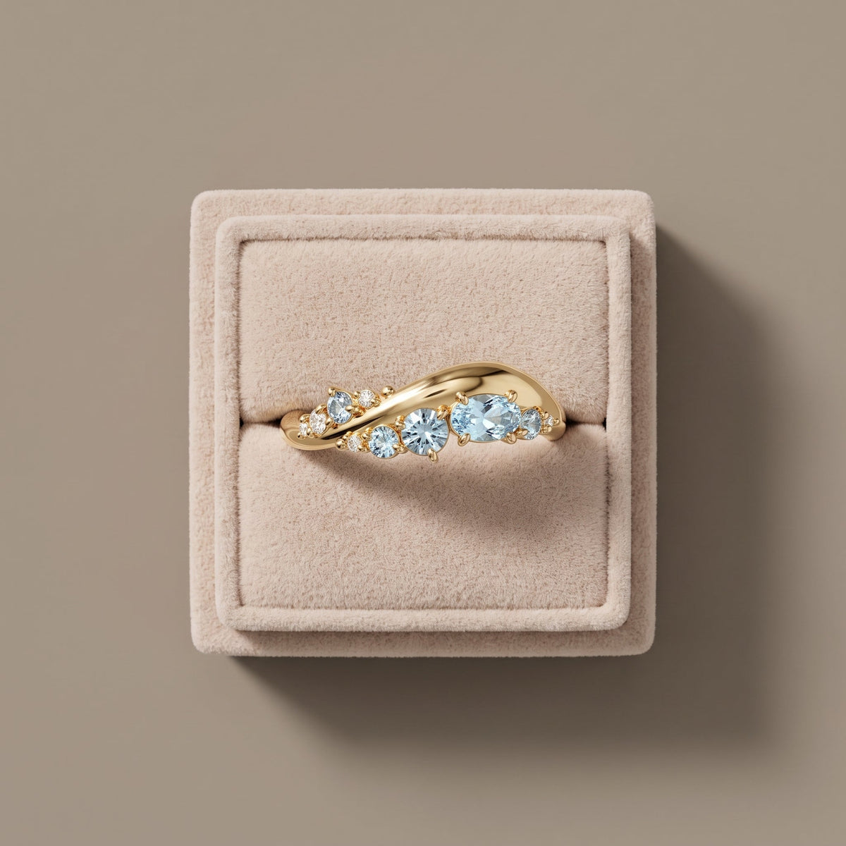 Oval & Round Curved Moissanite Band Ring, view 7