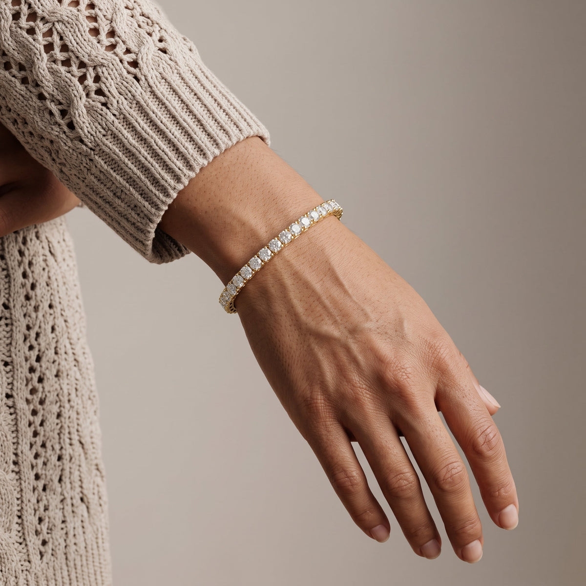 Yellow Gold Round Moissanite Tennis Bracelet