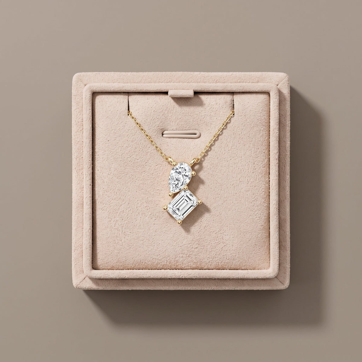 Yellow Gold Pear & Emerald Cut Moissanite Pendant Necklace