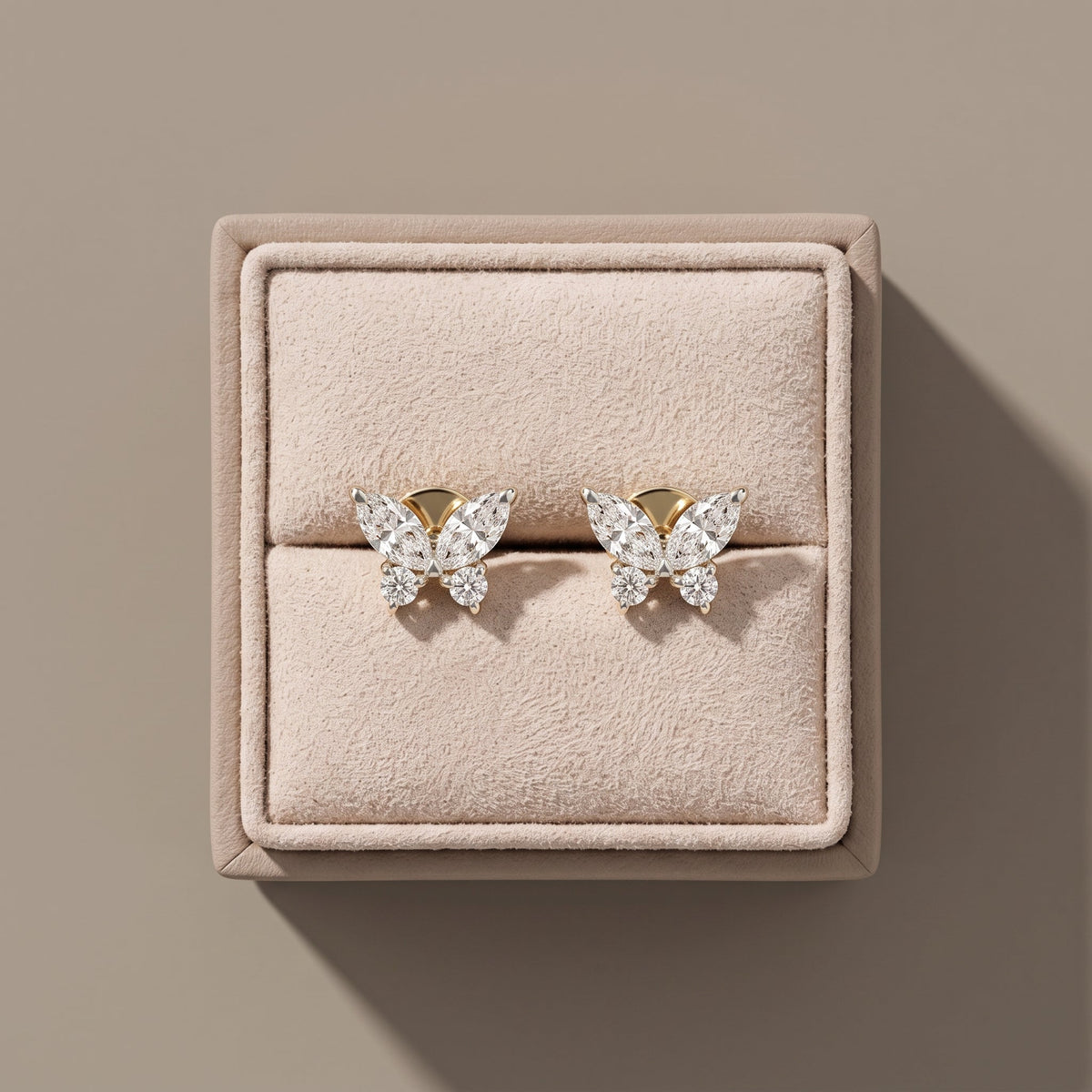 Yellow Gold Marquise & Round Moissanite Butterfly Stud Earrings