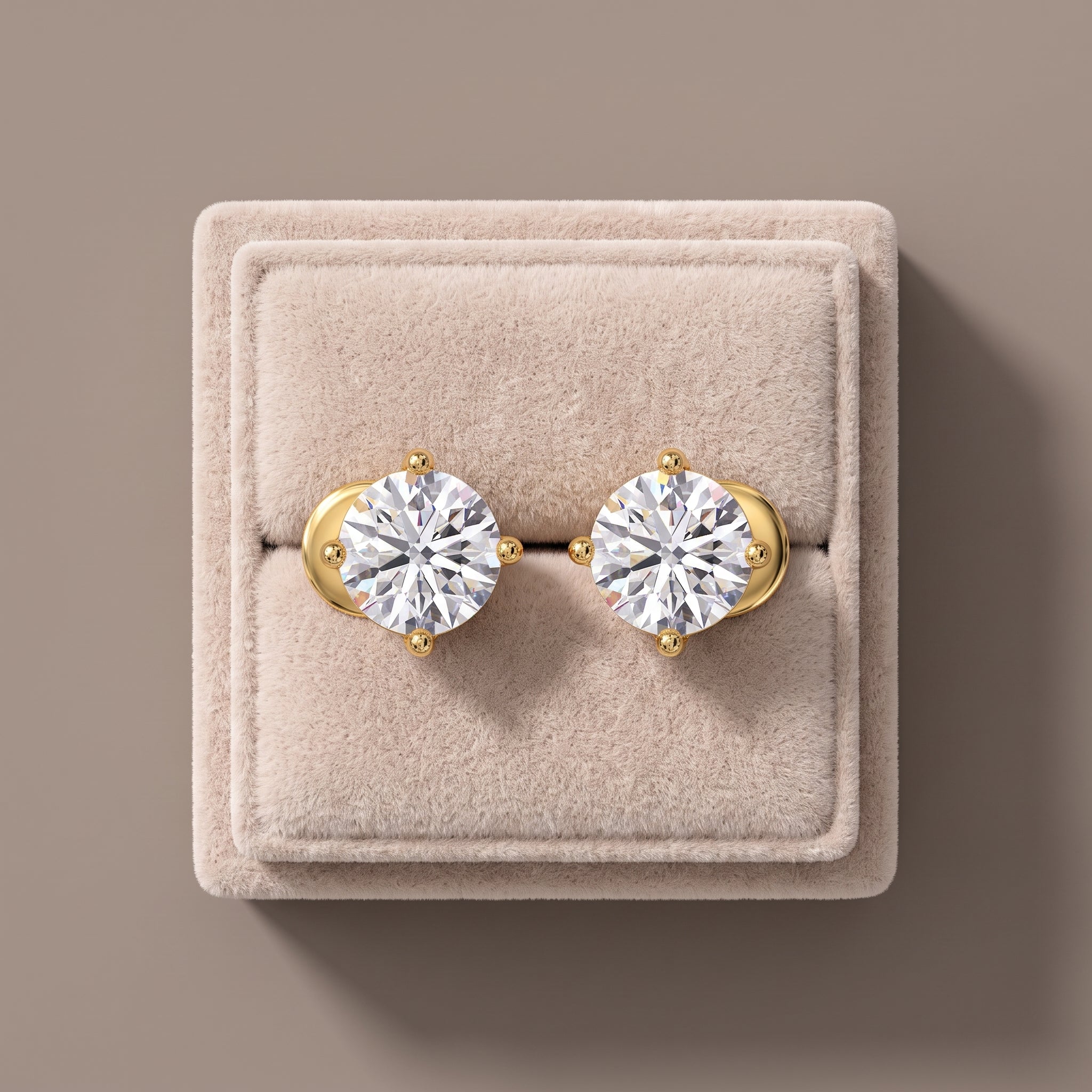 Yellow Gold Round Moissanite Stud Earrings with Screw Back