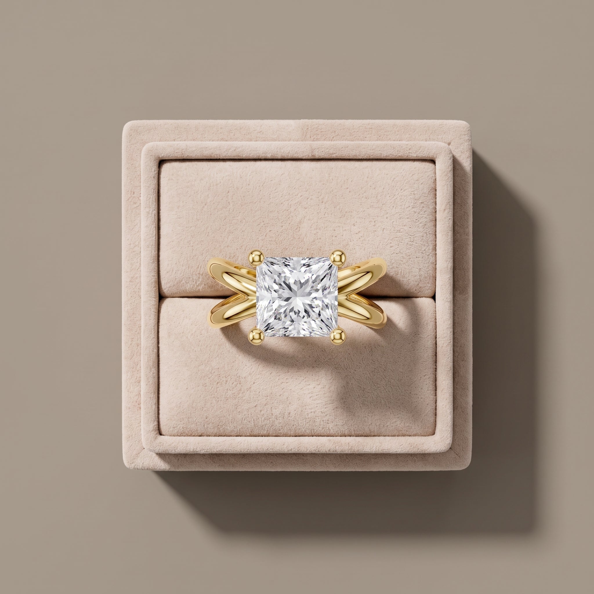 Yellow Gold Princess Cut Moissanite Engagement Ring