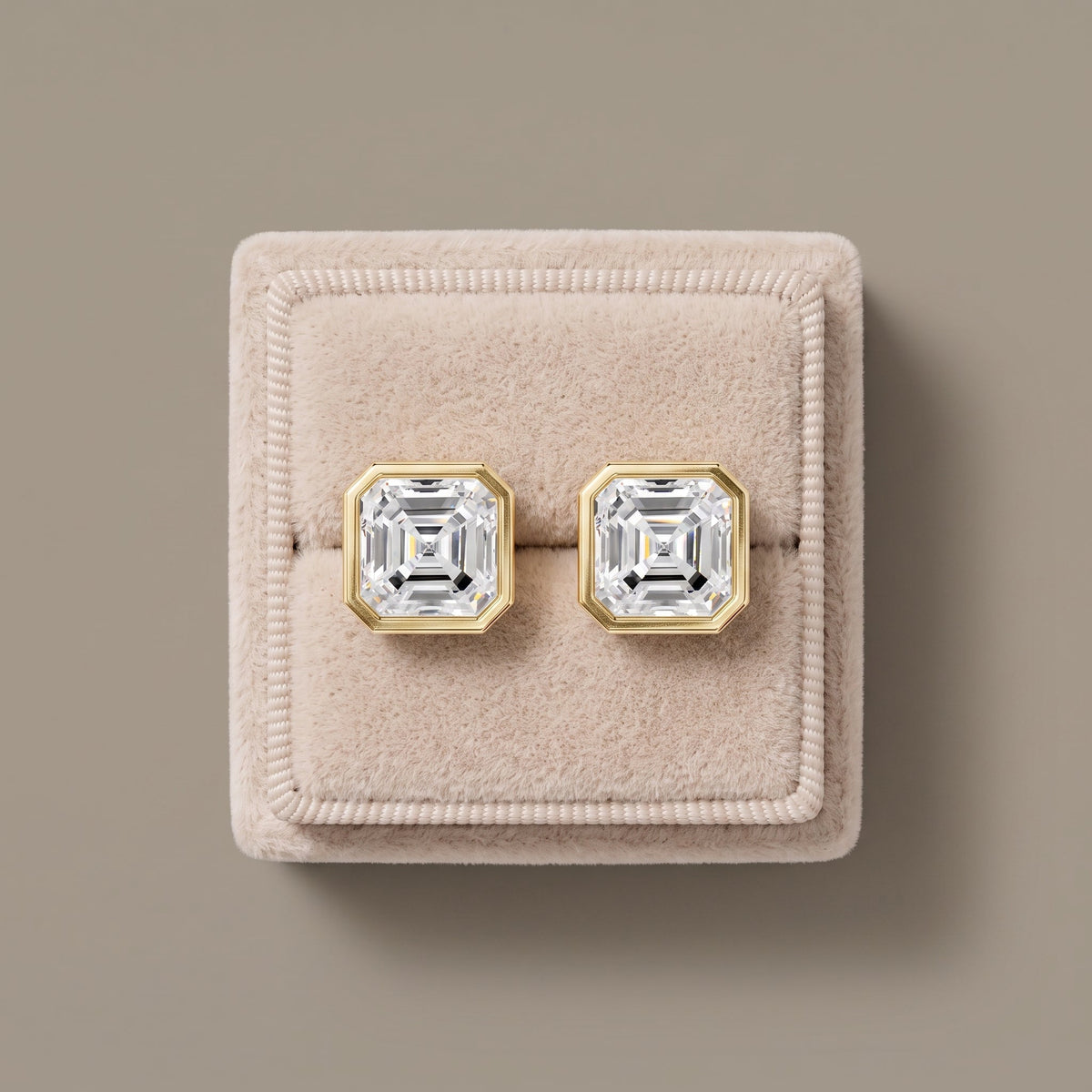 Yellow Gold Asscher Cut Moissanite Stud Earrings