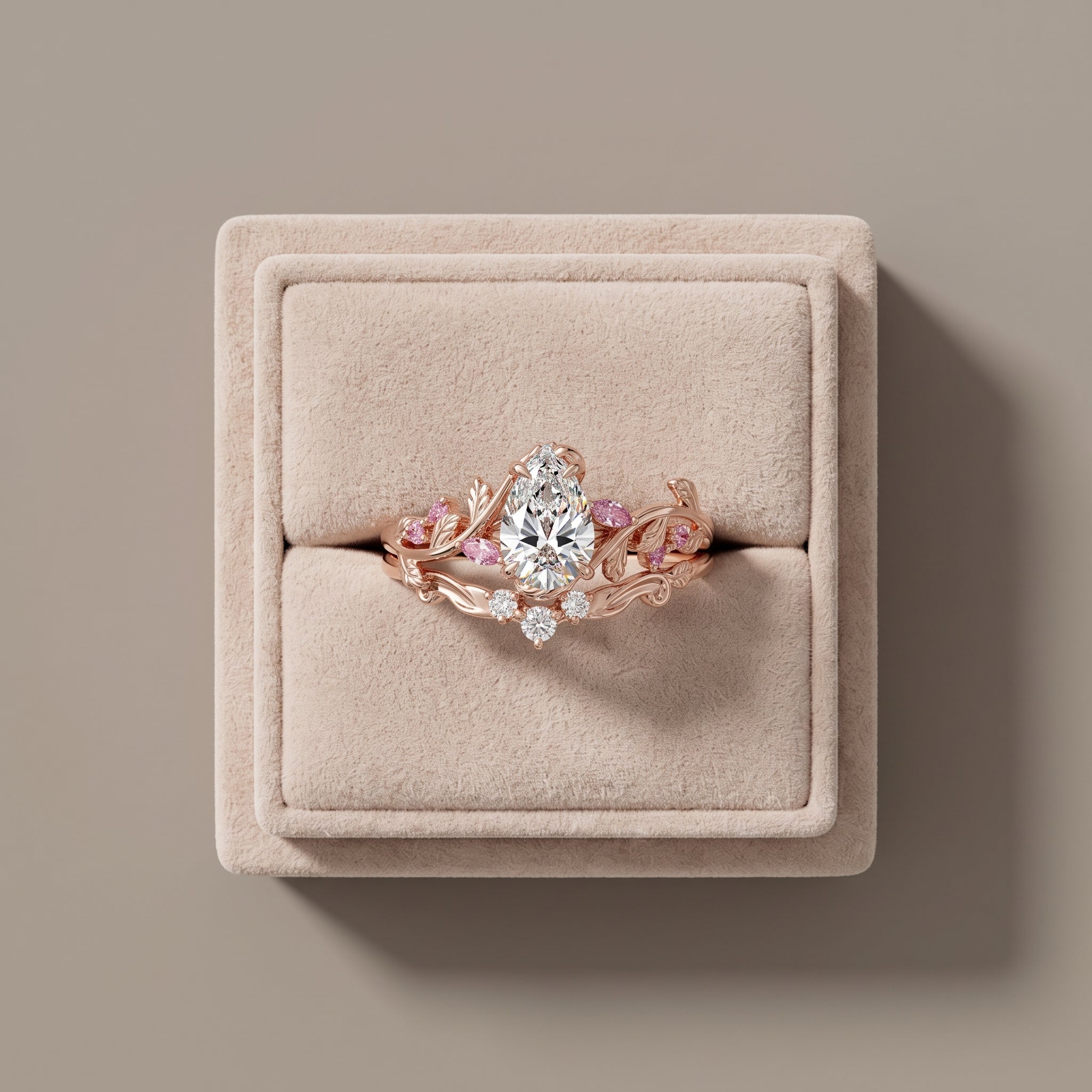 Rose Gold Pear Cut Moissanite Nature-Inspired Engagement Ring
