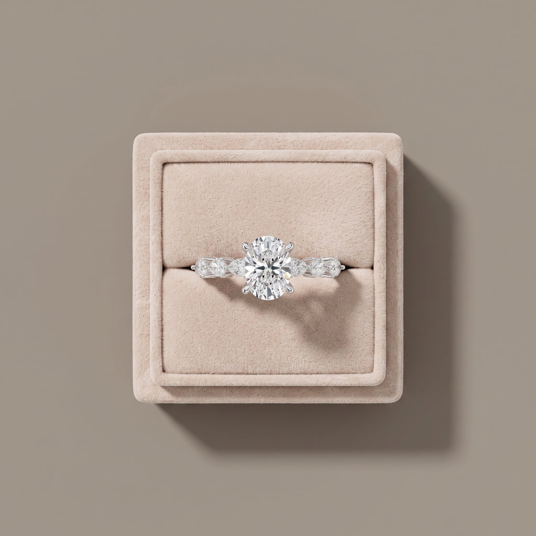 White Gold Oval Cut Moissanite Engagement Ring