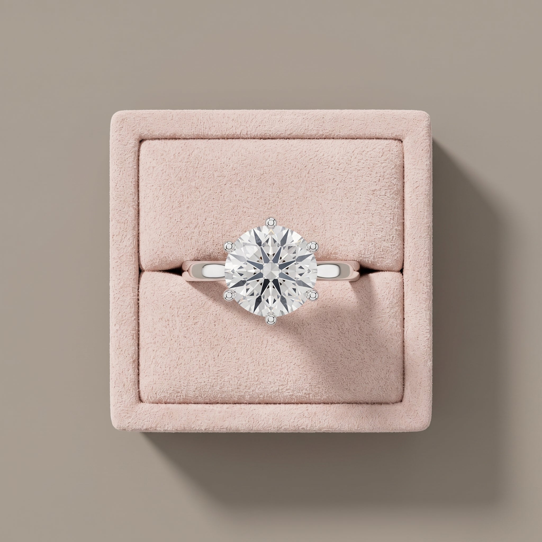 White Metal Round Brilliant Moissanite Solitaire Engagement Ring