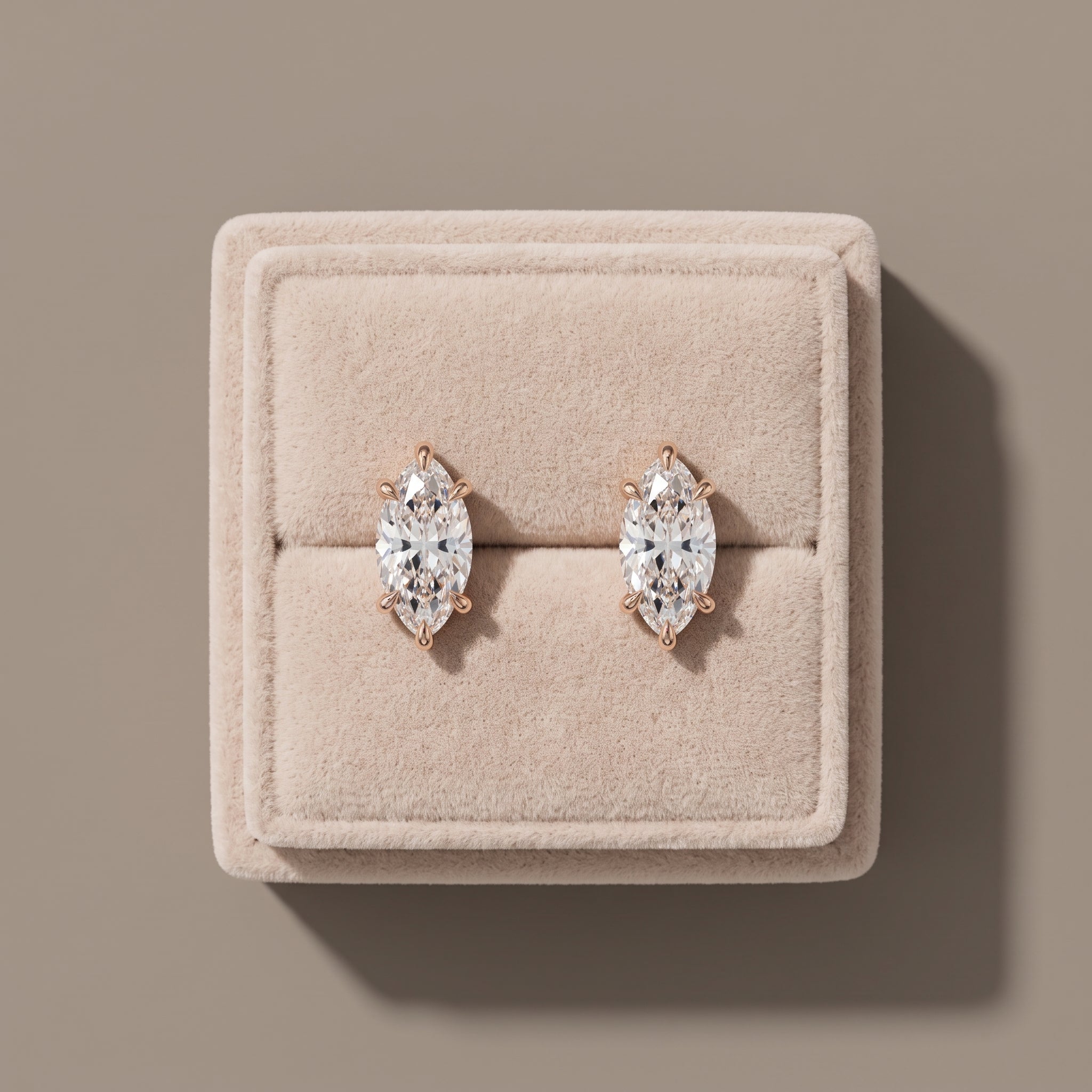 Rose Gold Marquise Moissanite Stud Earrings