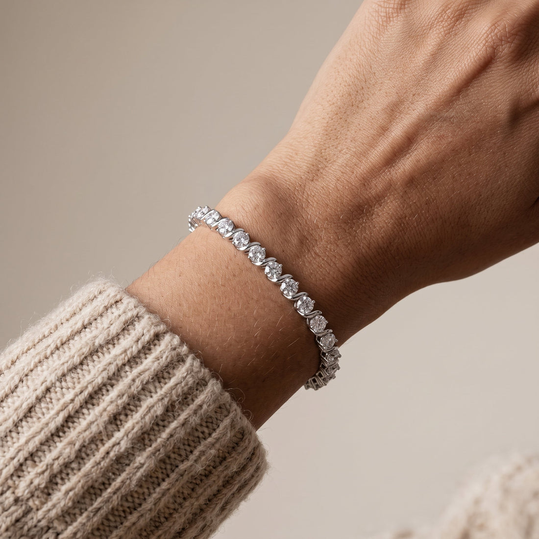 White Metal Round Tennis Bracelet