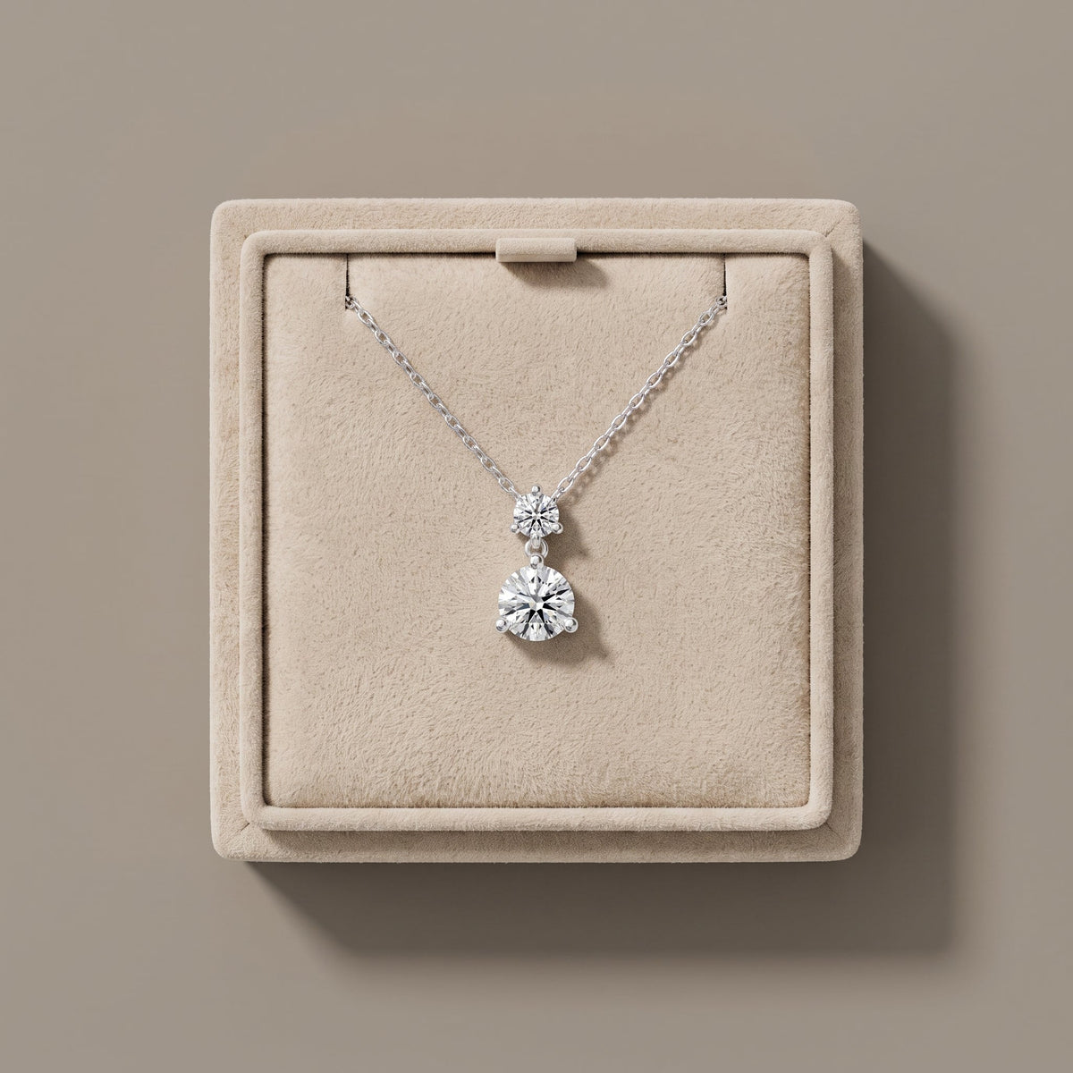 White Metal Round Moissanite Drop Pendant Necklace