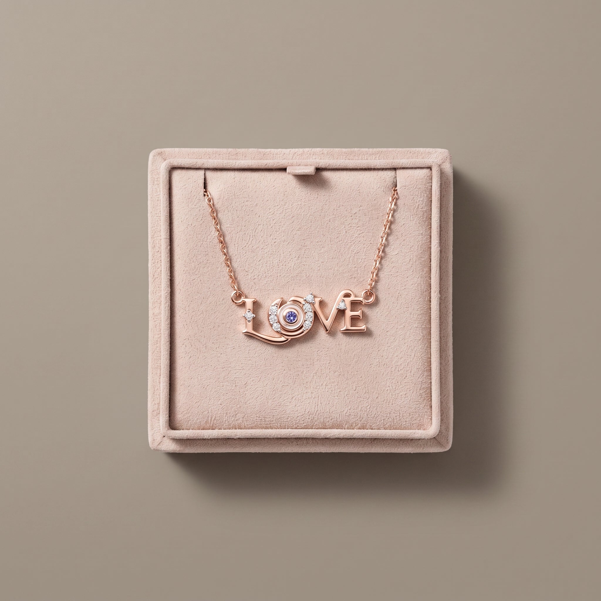 Rose Gold Round Moissanite LOVE Pendant Necklace