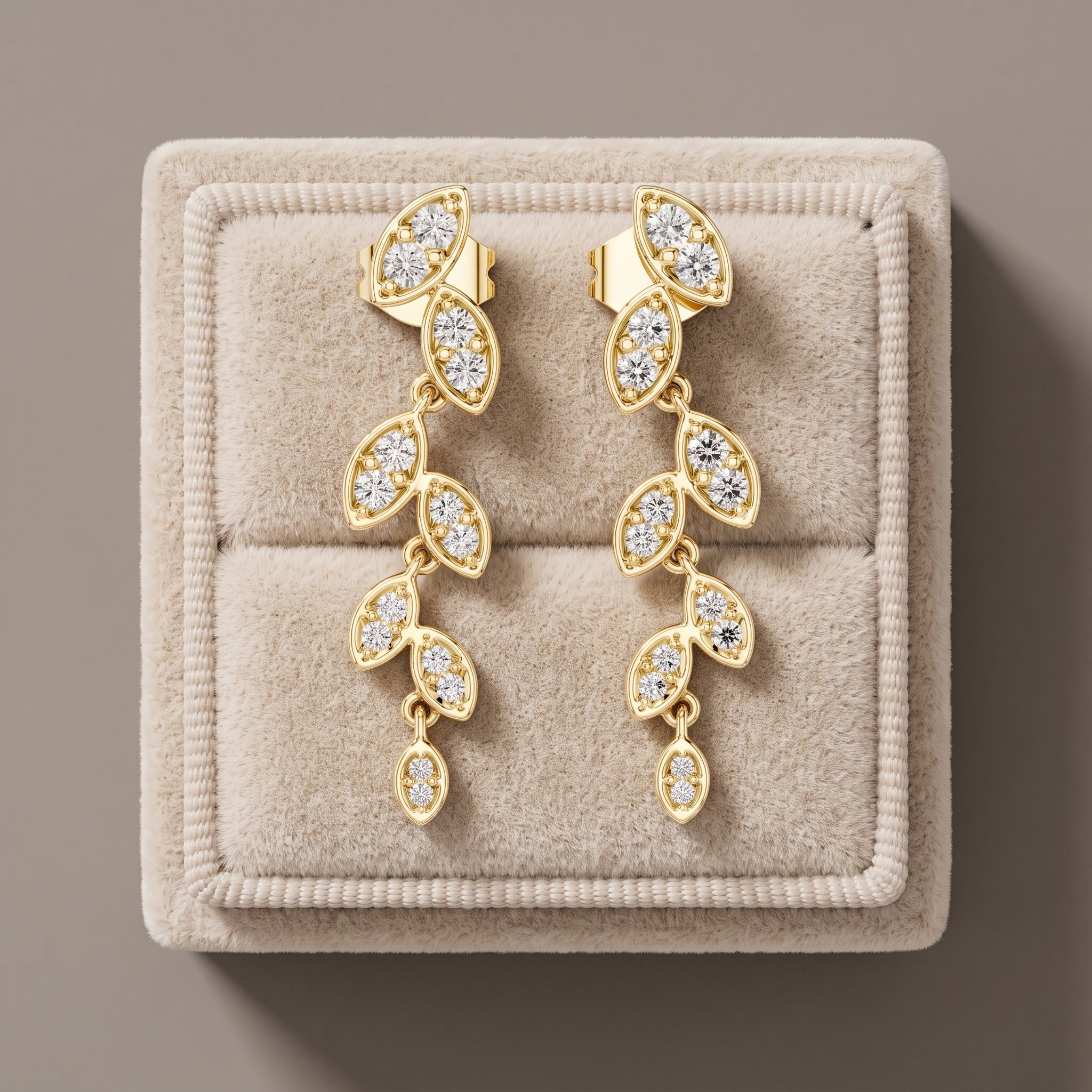 Yellow Gold Round Moissanite Drop Stud Earrings