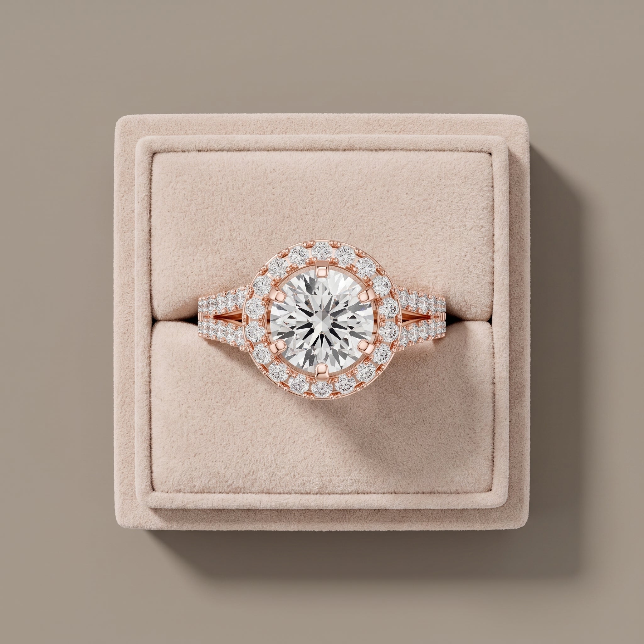 Rose Gold Round Moissanite Halo Engagement Ring