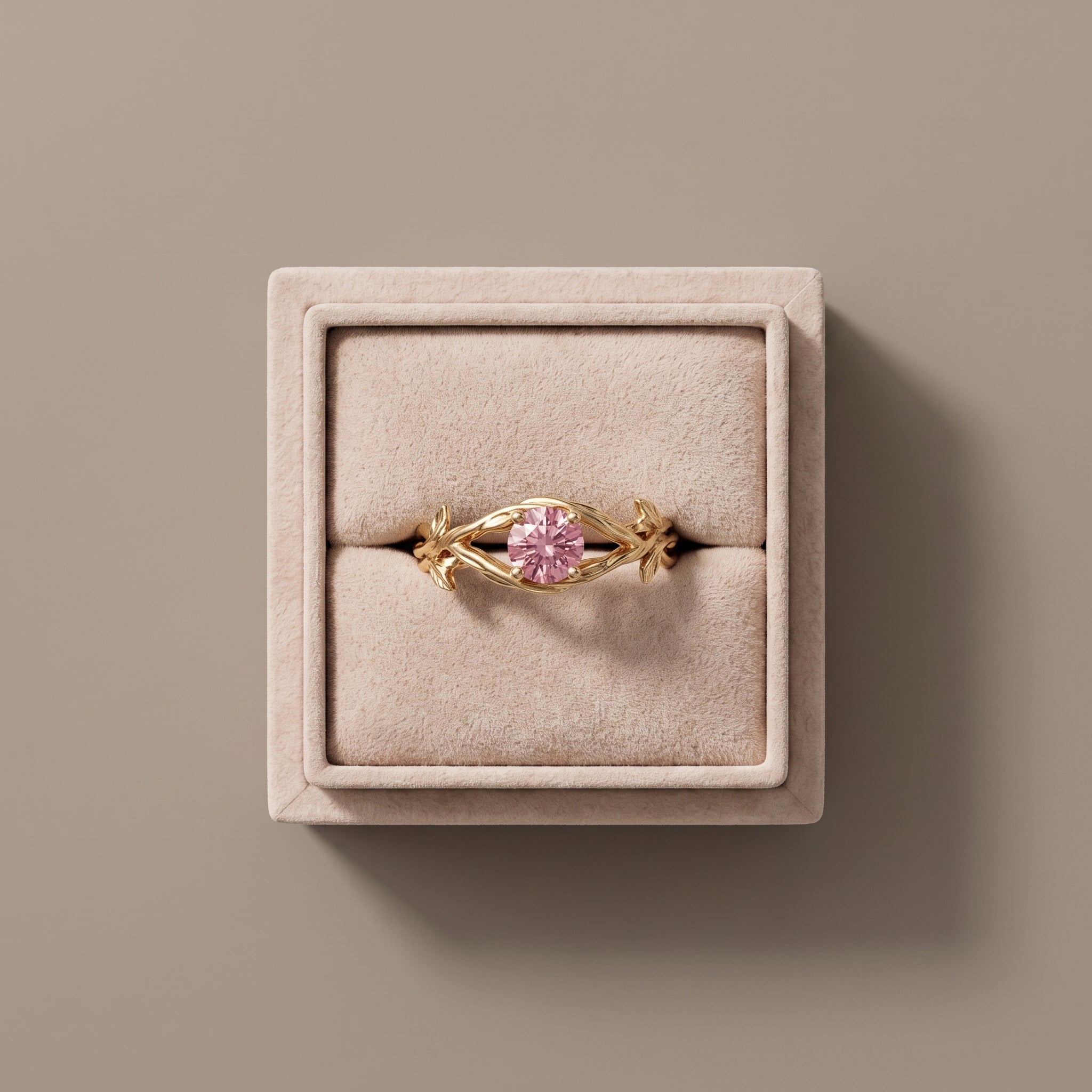 Yellow Gold Round Cut Moissanite Leaf Vine Ring
