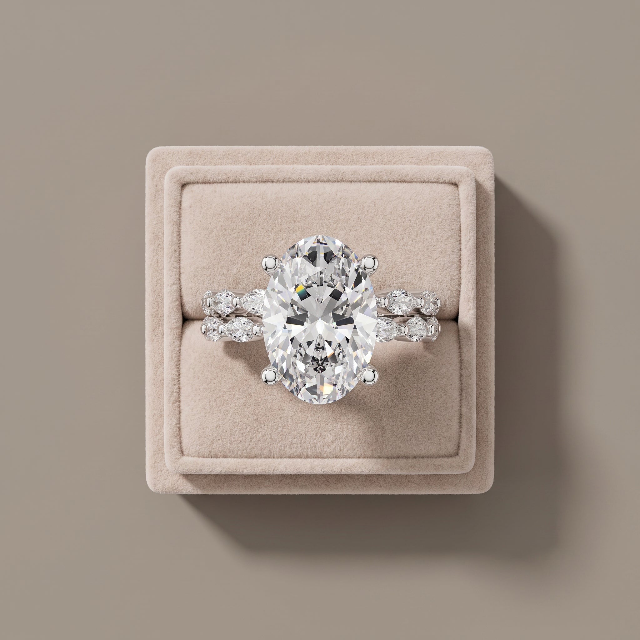White Gold Oval Moissanite Engagement Ring Set