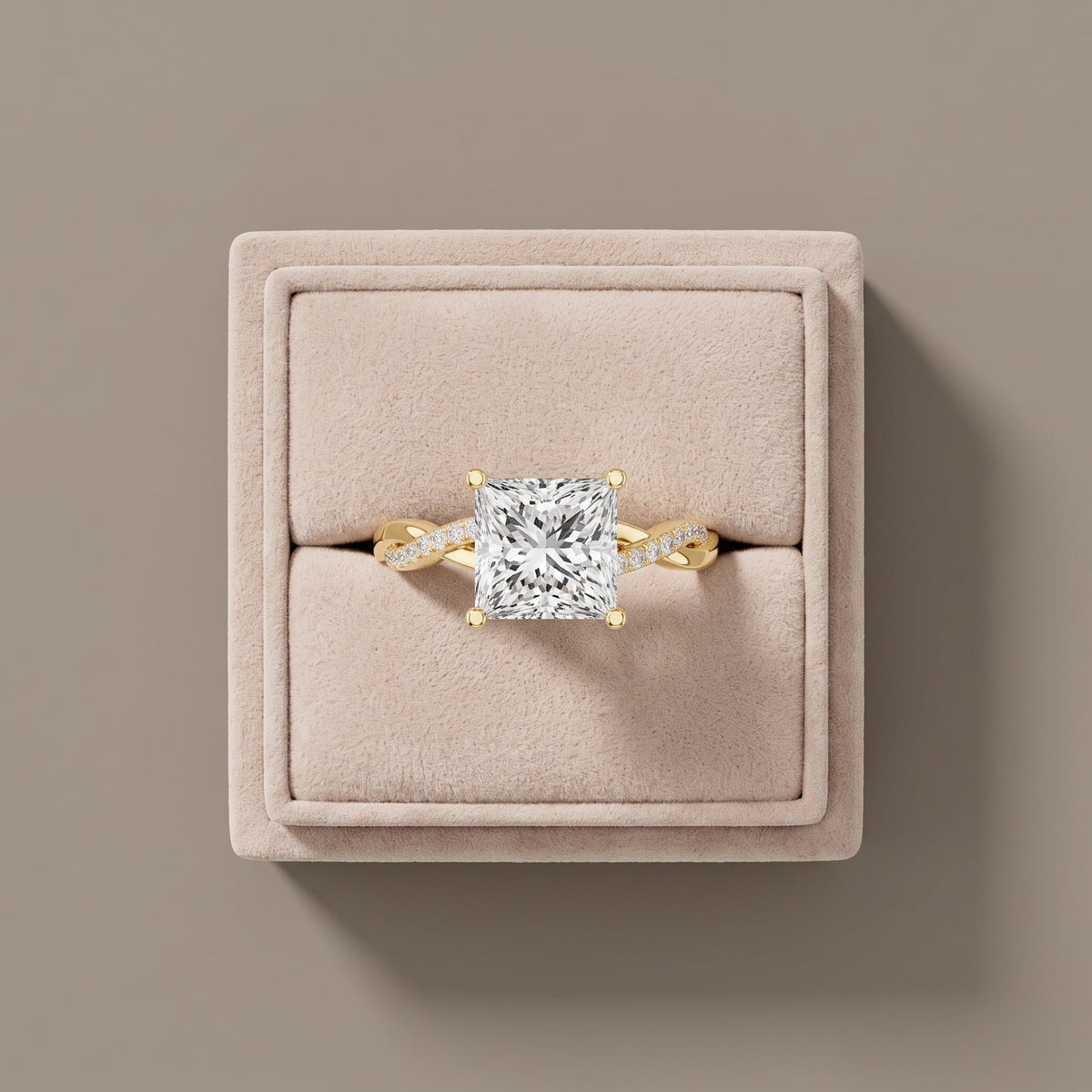 Yellow Gold Princess Cut Moissanite Twisted Engagement Ring