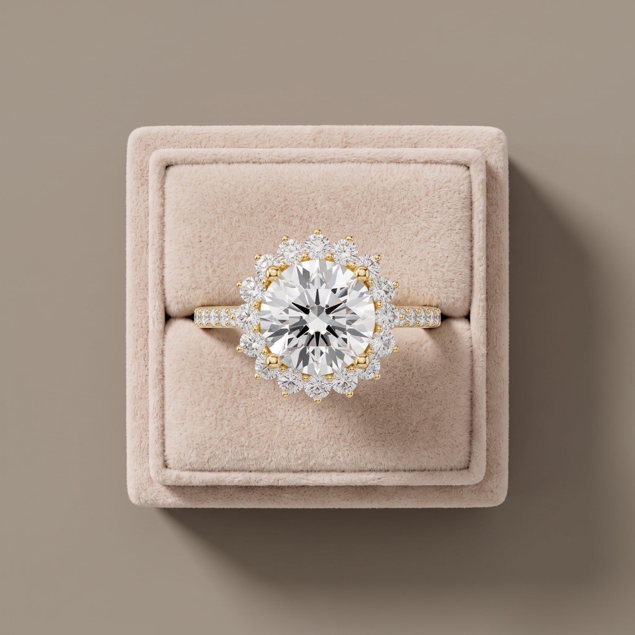 Yellow Gold Round Moissanite Halo Engagement Ring