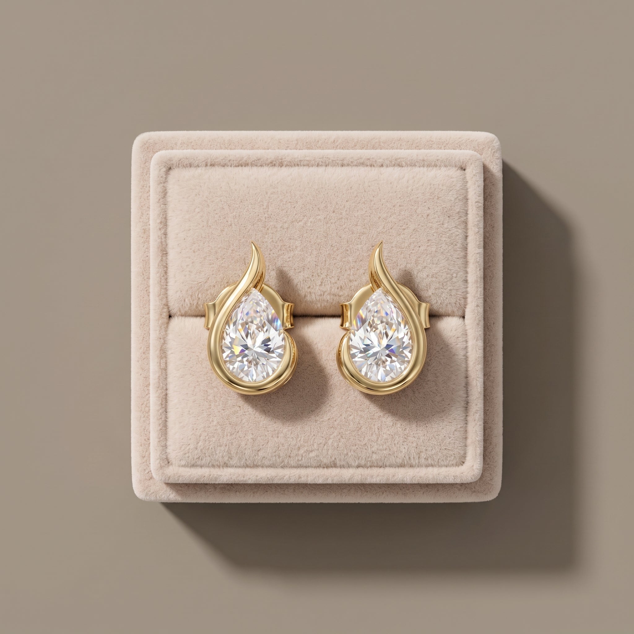Yellow Gold Pear Cut Moissanite Stud Earrings