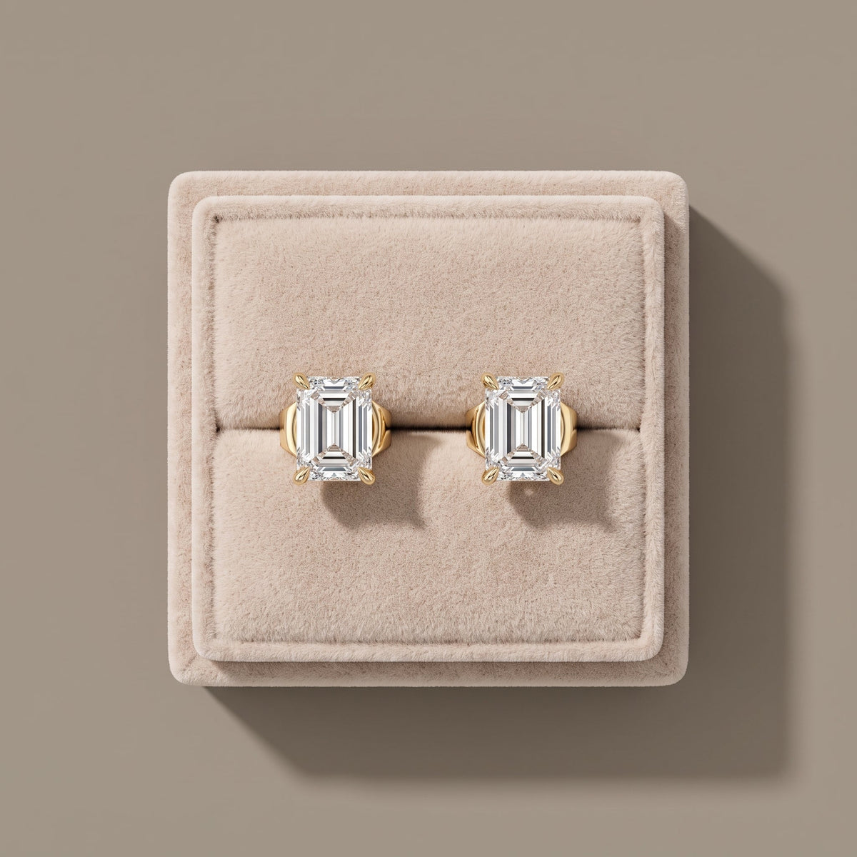Yellow Gold Emerald Cut Moissanite Stud Earrings