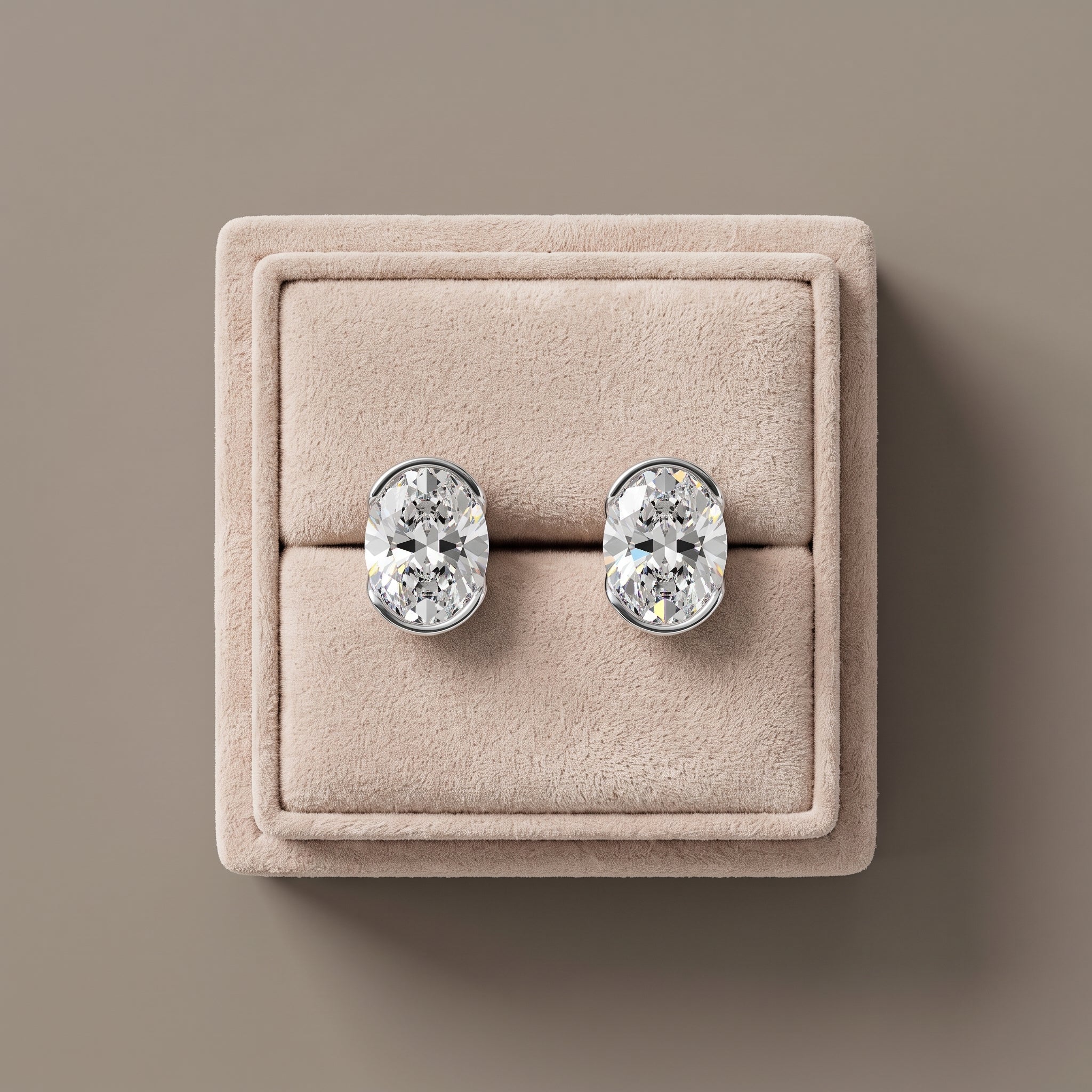 White Metal Oval Cut Moissanite Stud Earrings
