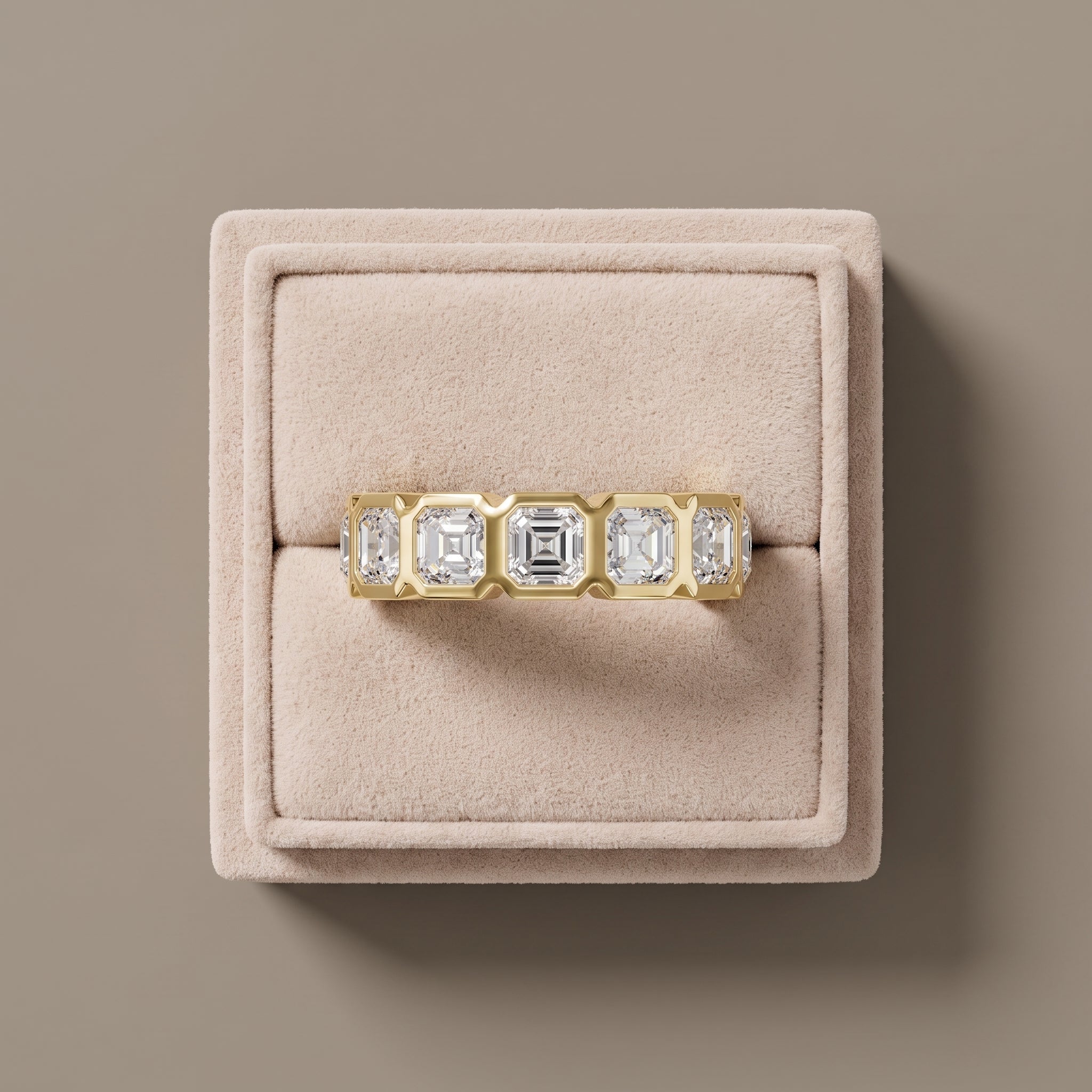 Yellow Gold Asscher Cut Moissanite Eternity Band Ring