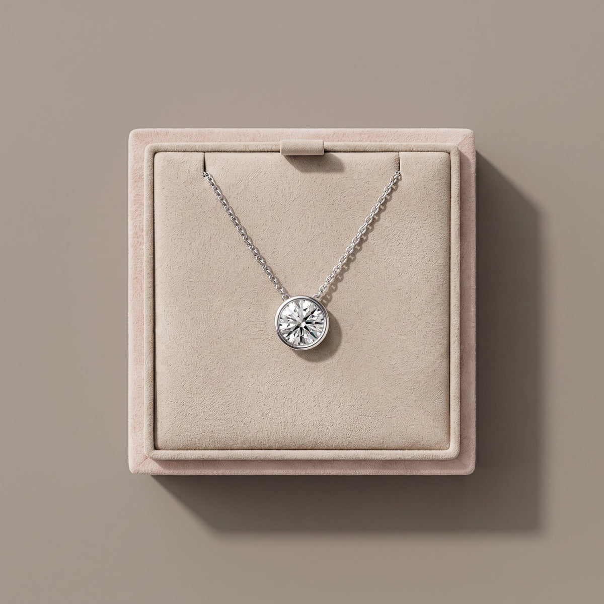 White Metal Round Moissanite Pendant Necklace