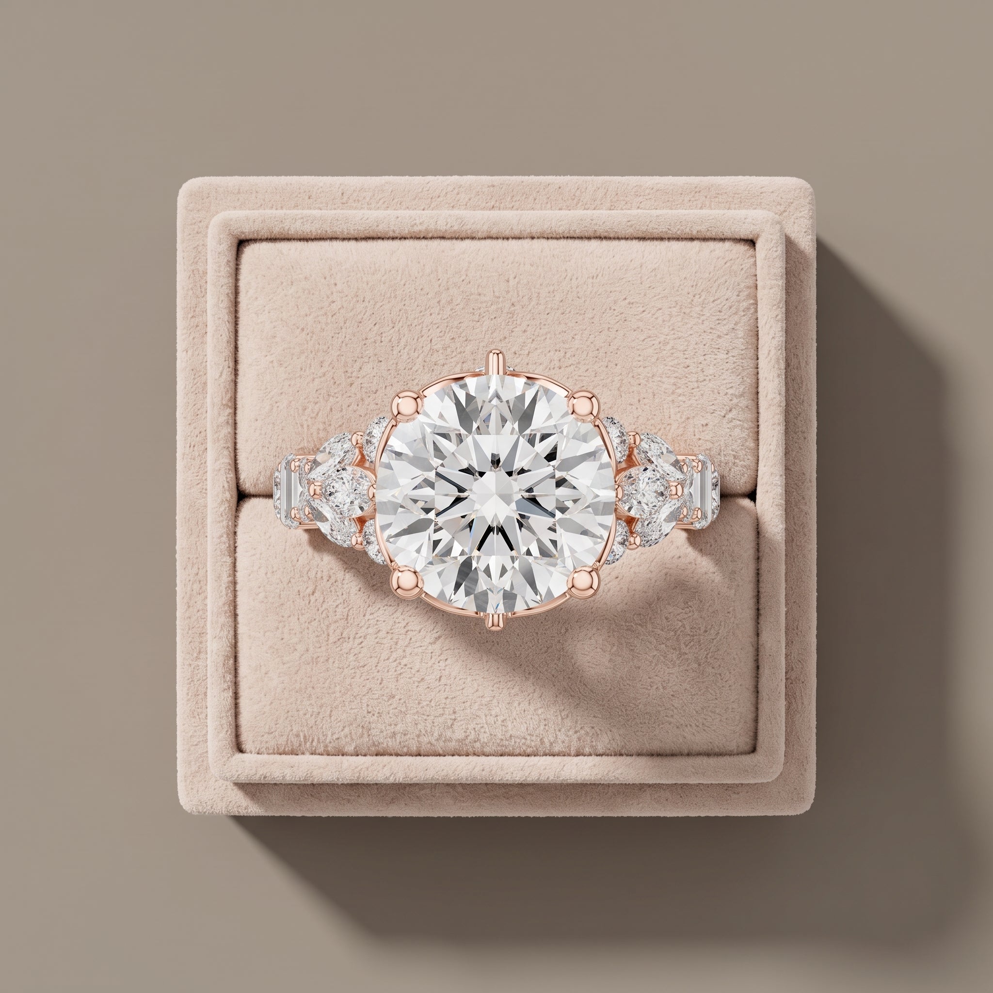 Rose Gold Round Moissanite Engagement Ring with Side Accent Stones
