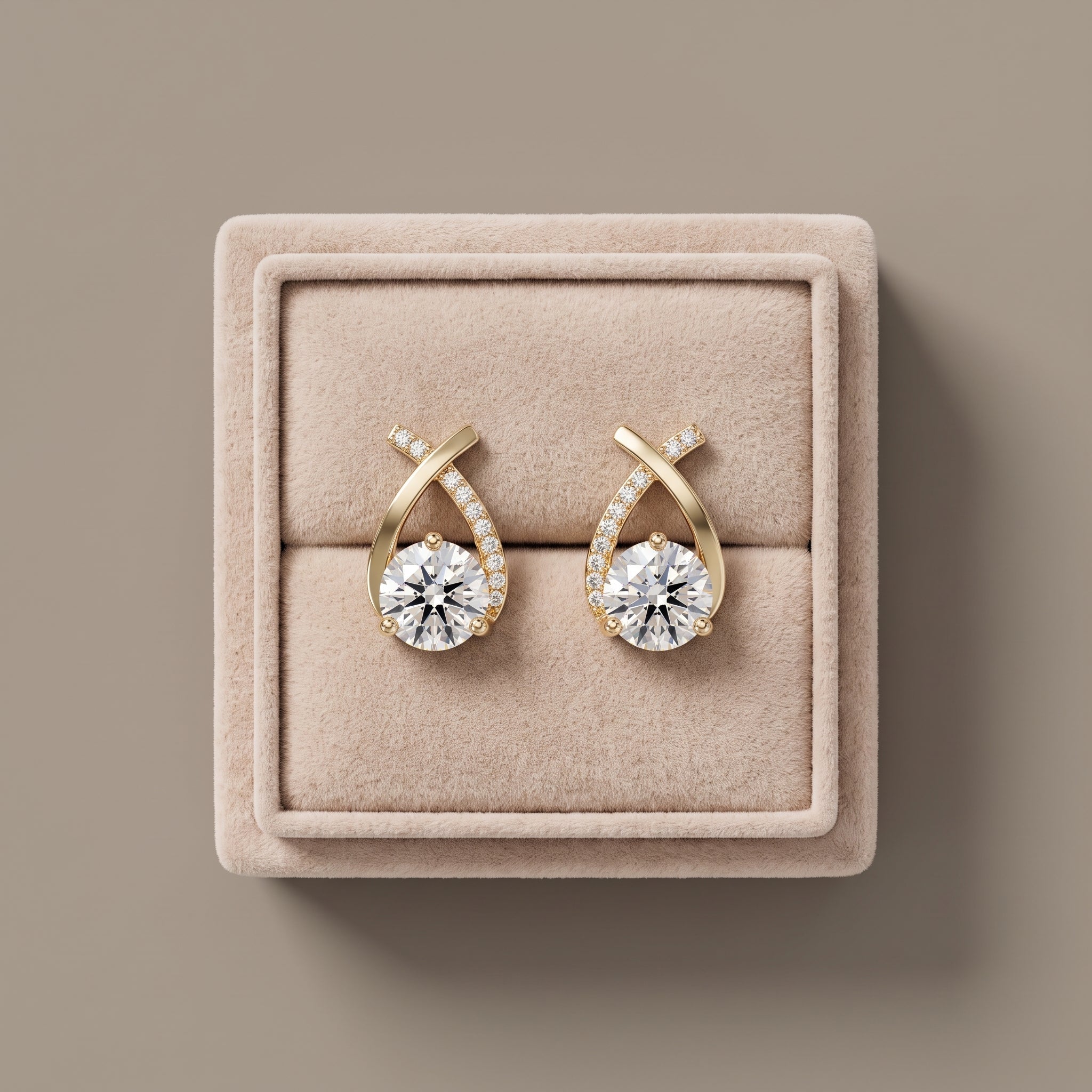 Yellow Gold Round Moissanite Stud Earrings
