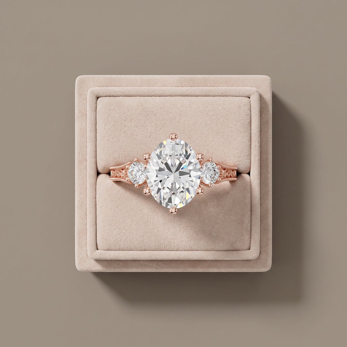 Rose Gold Oval Moissanite Engagement Ring with Side Stones